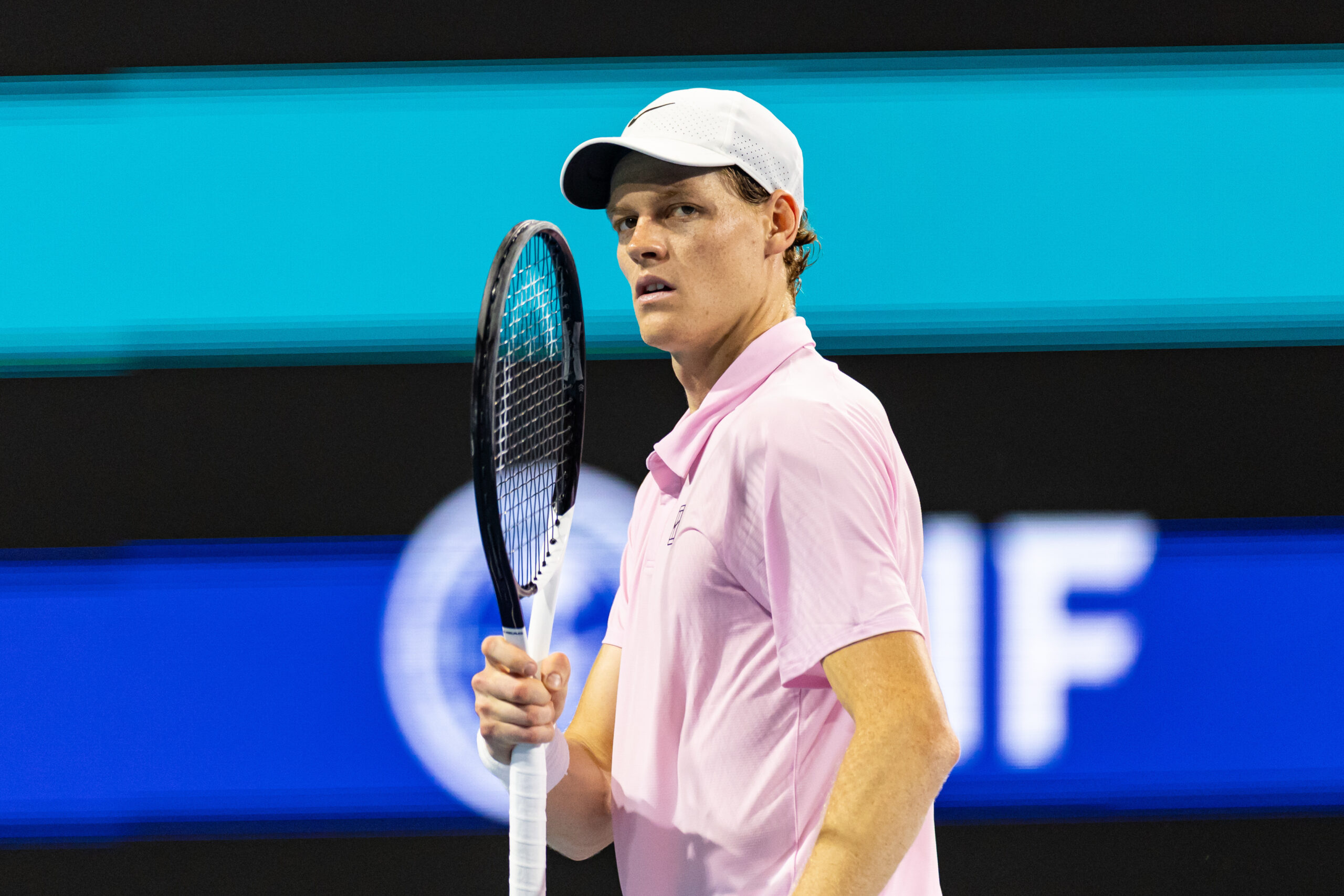 Mar 27, 2026; Miami Gardens, FL, USA;   Jannik Sinner of Italy celebrates during his match against Alexander Zverev of Germany in the semi-finals of the men’s singles at the Miami Open at the Hard Rock Stadium. Mandatory Credit: Mike Frey-Imagn Images