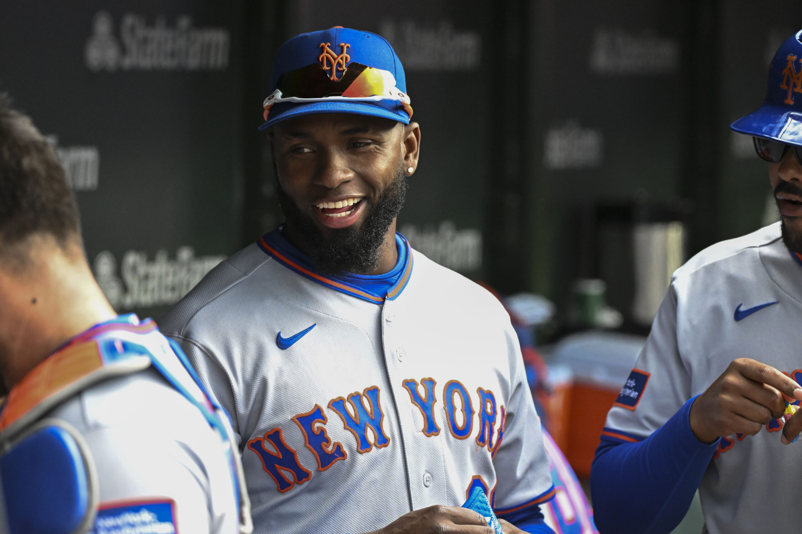 Apr 19, 2026; Chicago, Illinois, USA;  New York Mets center fielder Luis Robert Jr. (88) is seen in the dugout against the Chicago Cubs at Wrigley Field. Mandatory Credit: Matt Marton-Imagn Images