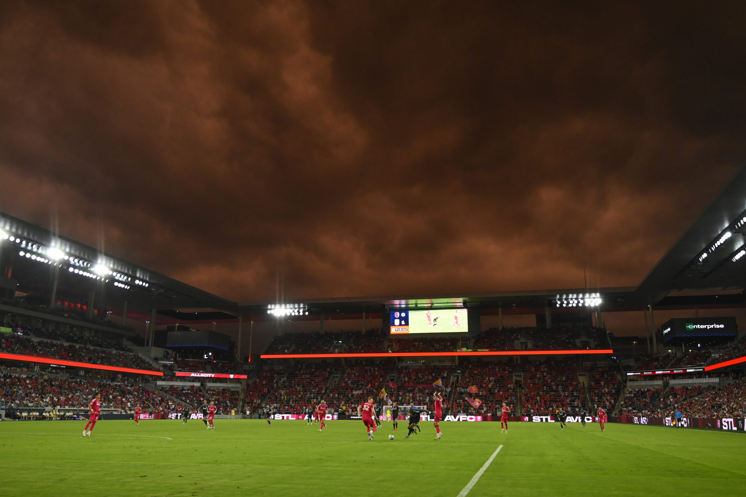 Jul 30, 2025; St. Louis, Missouri, USA; A general view of Energizer park during a match between St. Louis City and Aston Villa in the first half at Energizer Park. Mandatory Credit: Joe Puetz-Imagn Images