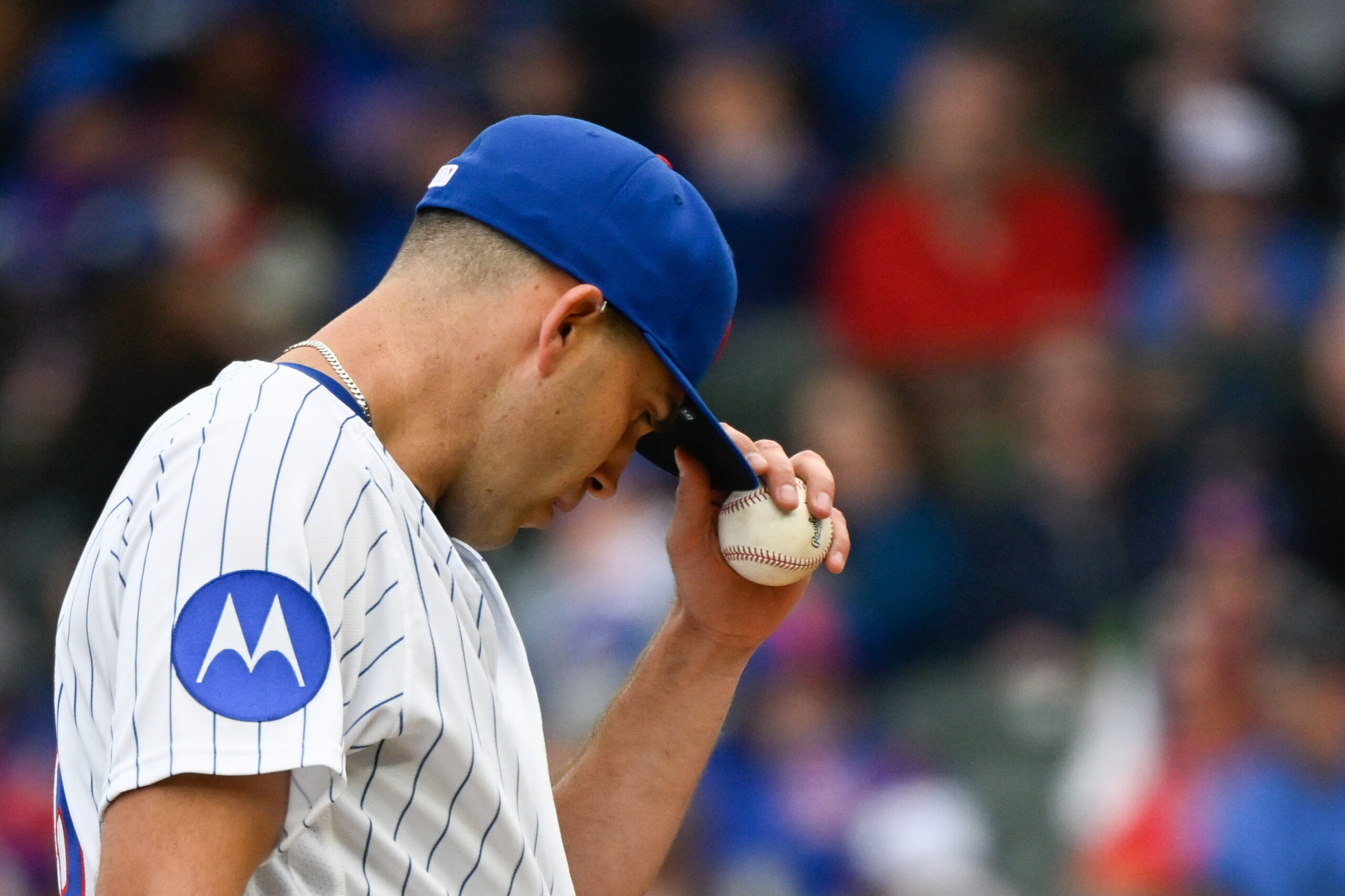 Mar 26, 2026; Chicago, Illinois, USA;  Chicago Cubs pitcher Matthew Boyd (16) waits to pitch first inning against the Washington Nationals at Wrigley Field. Mandatory Credit: Matt Marton-Imagn Images