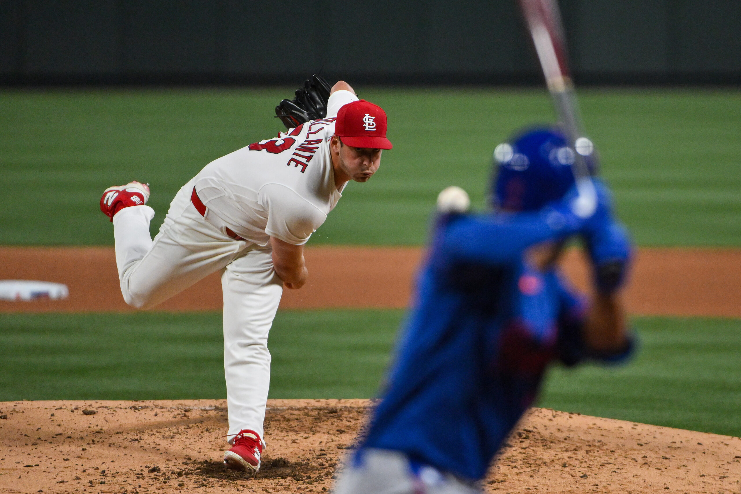 Mar 31, 2026; St. Louis, Missouri, USA; St. Louis Cardinals starting pitcher Andre Pallante (53) pitches against New York Mets second baseman Marcus Semien (10) during the fourth inning at Busch Stadium. Mandatory Credit: Jeff Curry-Imagn Images