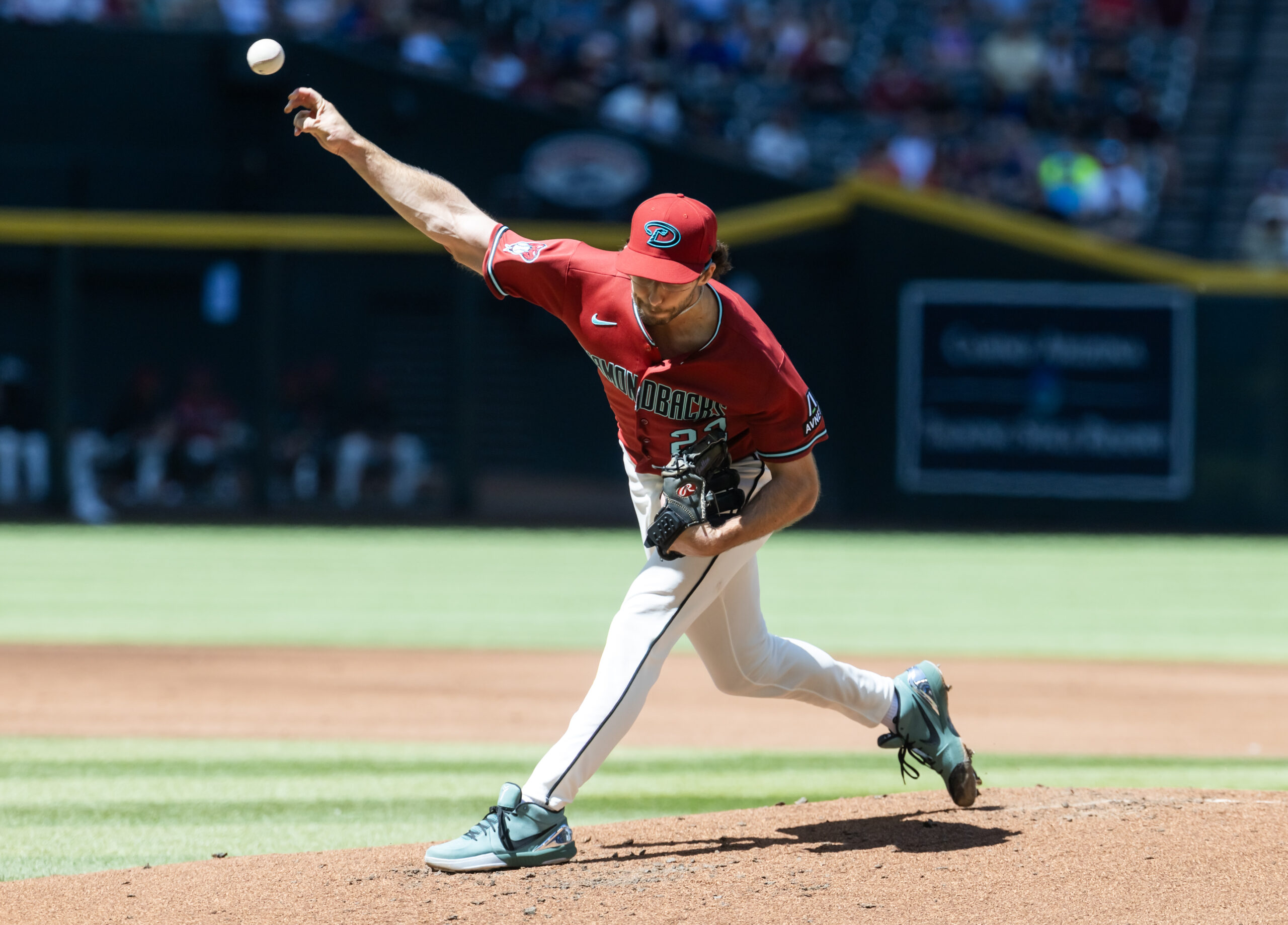 Apr 1, 2026; Phoenix, Arizona, USA; Arizona Diamondbacks pitcher Zac Gallen in the second inning against the Detroit Tigers at Chase Field. Mandatory Credit: Mark J. Rebilas-Imagn Images