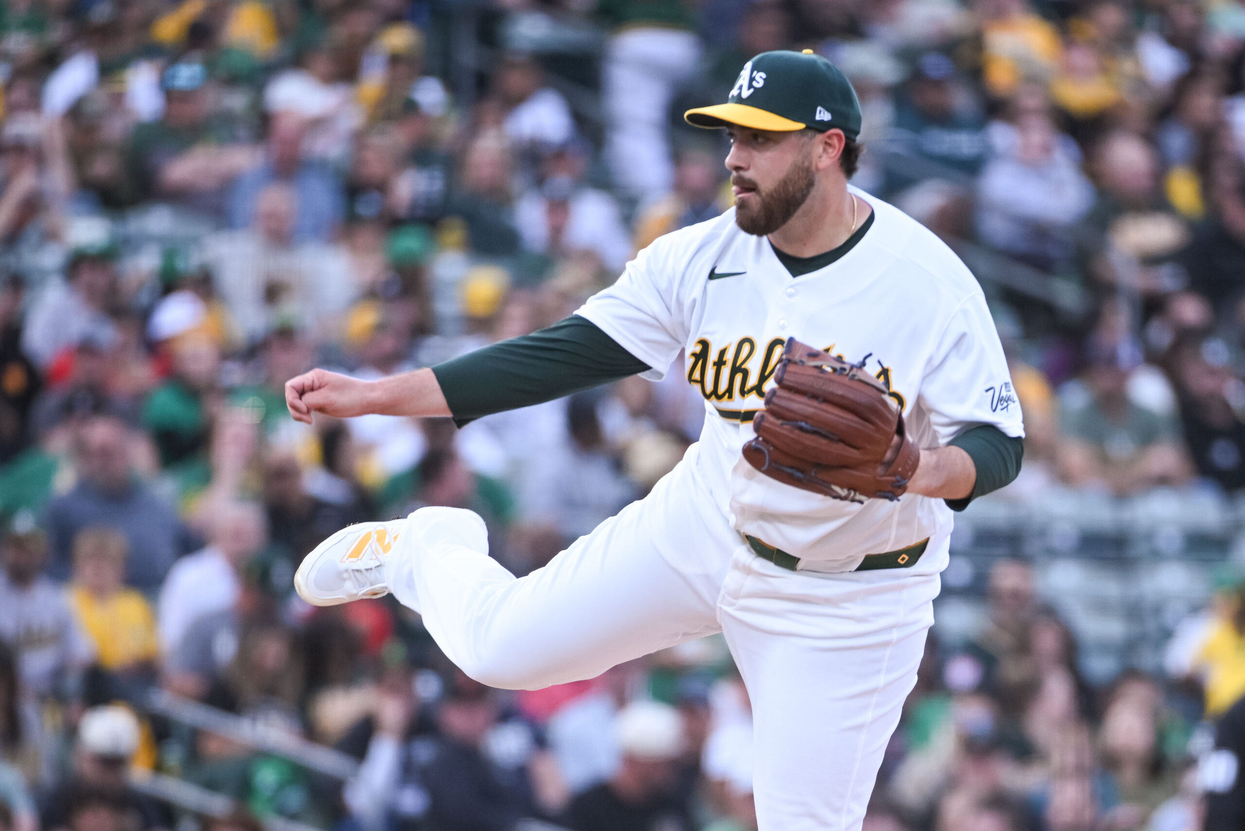 Apr 17, 2026; West Sacramento, California, USA; Athletics pitcher Aaron Civale (45) throws a pitch against the Chicago White Sox during the first inning at Sutter Health Park. Mandatory Credit: Ed Szczepanski-Imagn Images