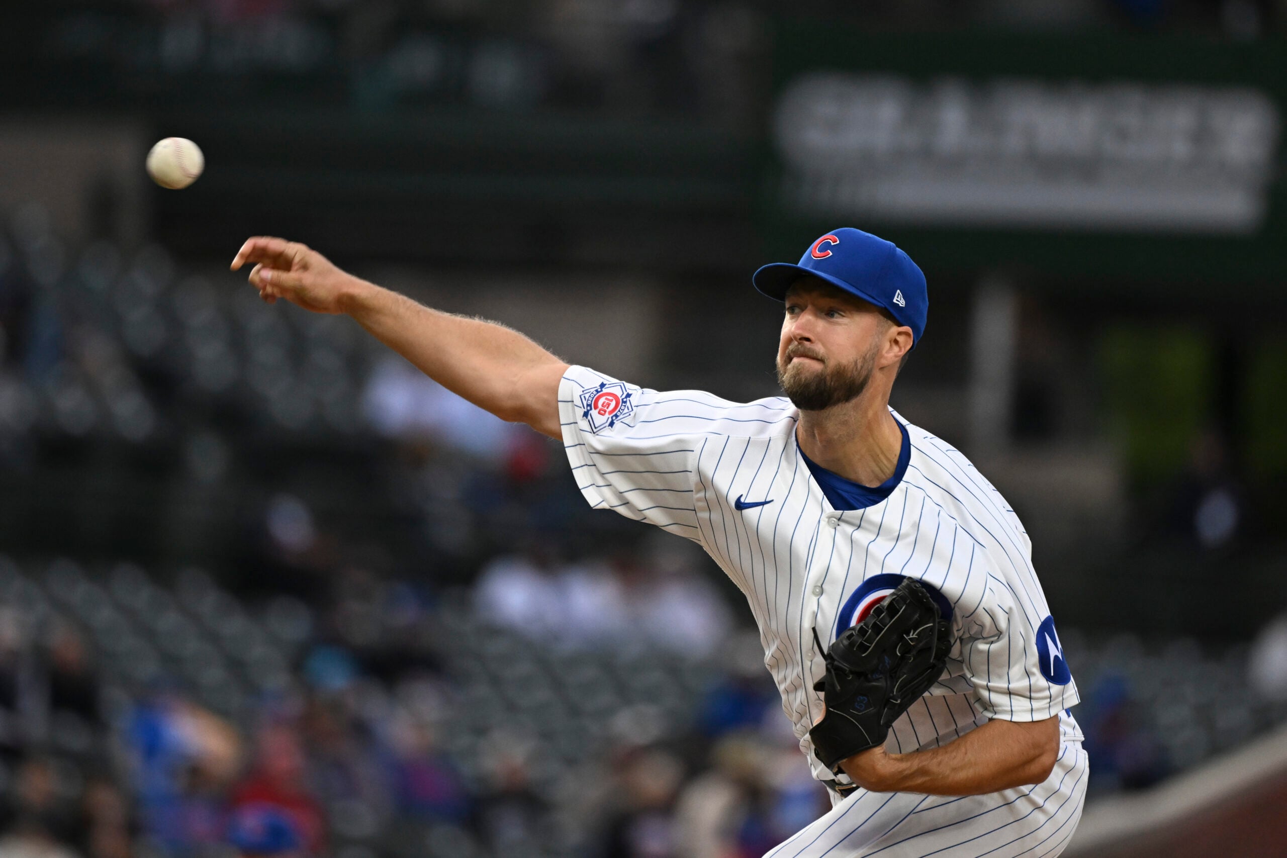 Apr 20, 2026; Chicago, Illinois, USA; Chicago Cubs pitcher Colin Rea (53) delivers during the first inning against the Philadelphia Phillies at Wrigley Field. Mandatory Credit: Matt Marton-Imagn Images