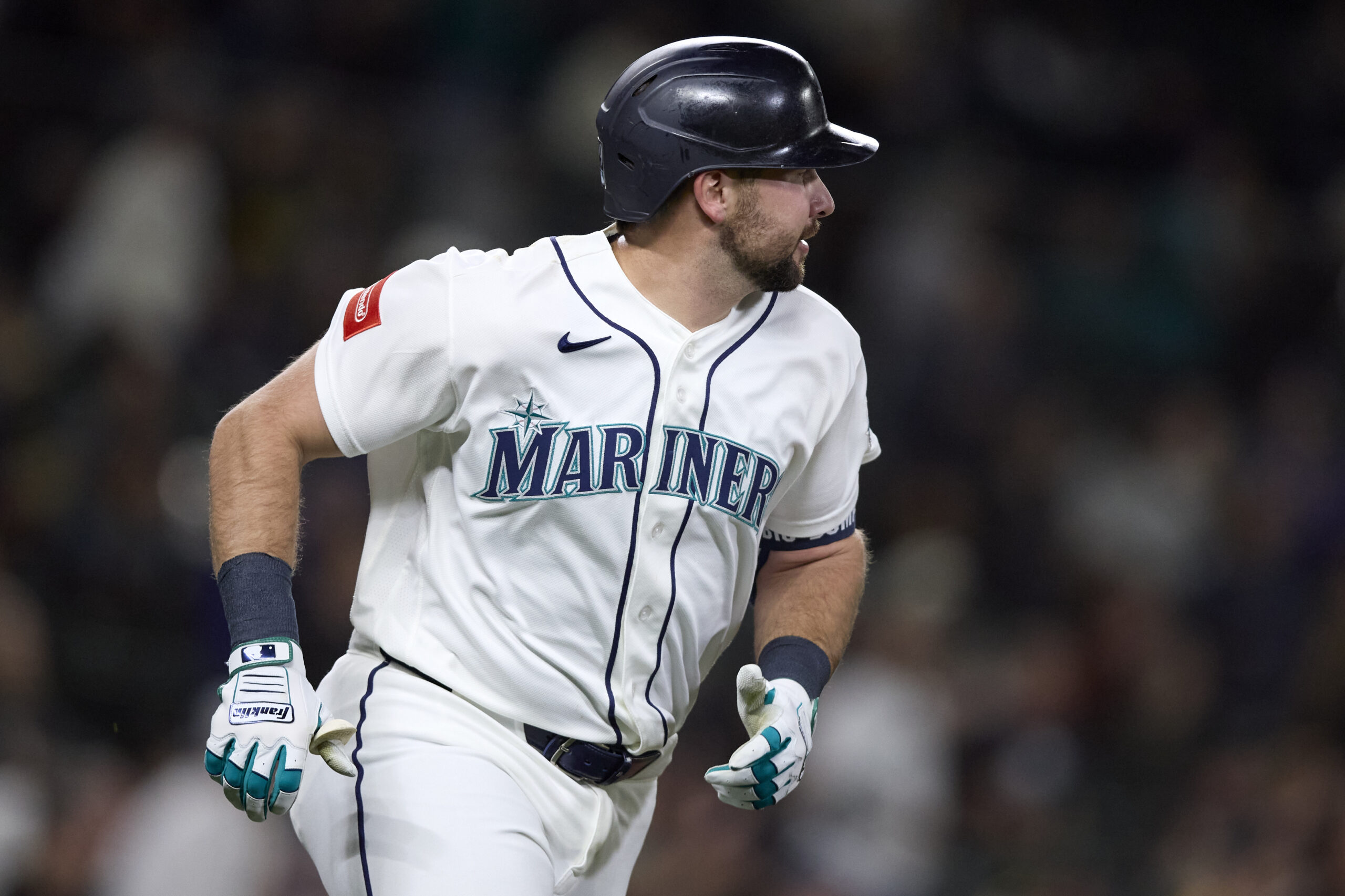 Apr 21, 2026; Seattle, Washington, USA; Seattle Mariners catcher Cal Raleigh (29) reacts after hitting a solo home run during the fifth inning against the Athletics at T-Mobile Park. Mandatory Credit: John Froschauer-Imagn Images