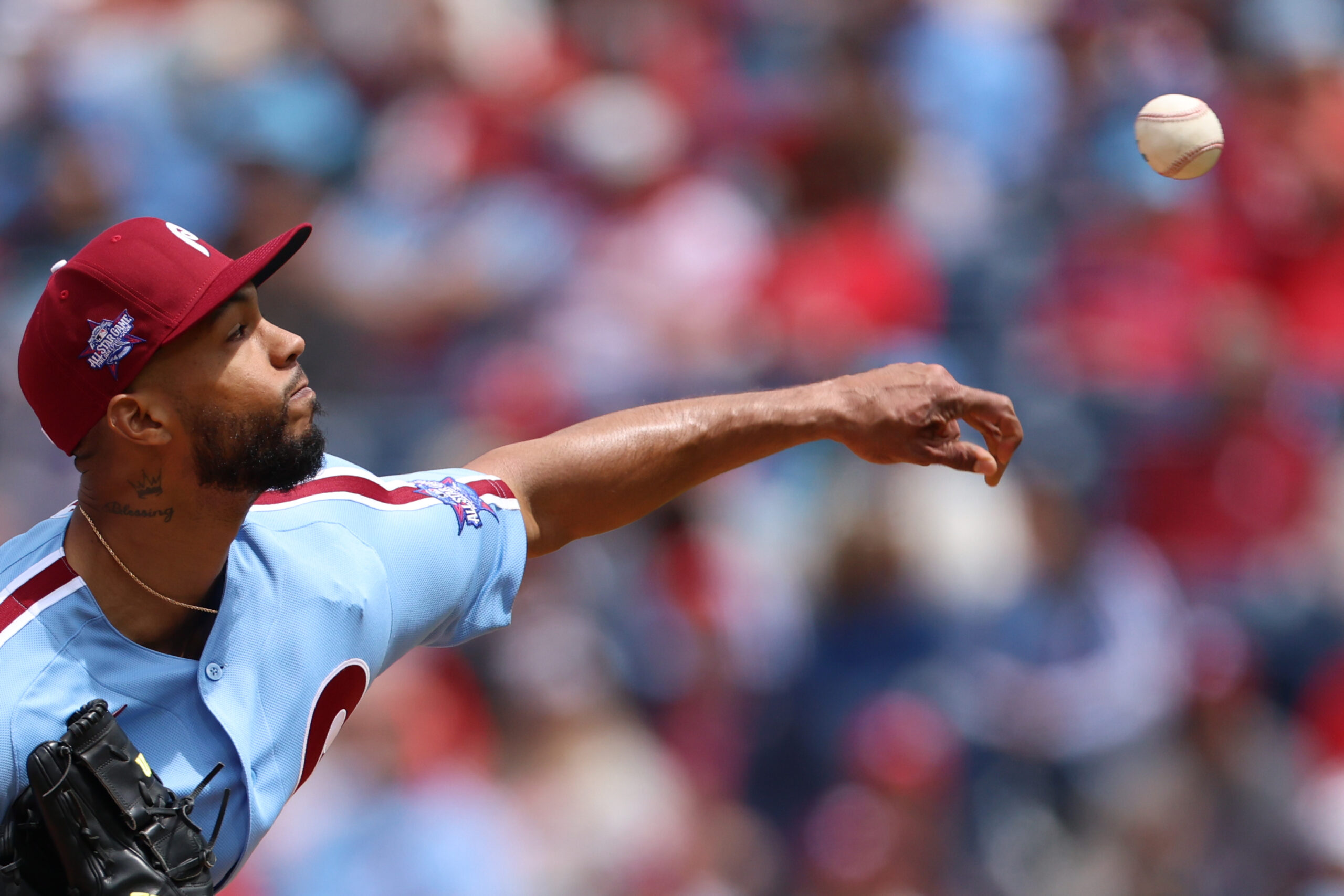 Apr 30, 2026; Philadelphia, Pennsylvania, USA; Philadelphia Phillies pitcher Cristopher Sanchez (61) throws a pitch against the San Francisco Giants at Citizens Bank Park. Mandatory Credit: Bill Streicher-Imagn Images