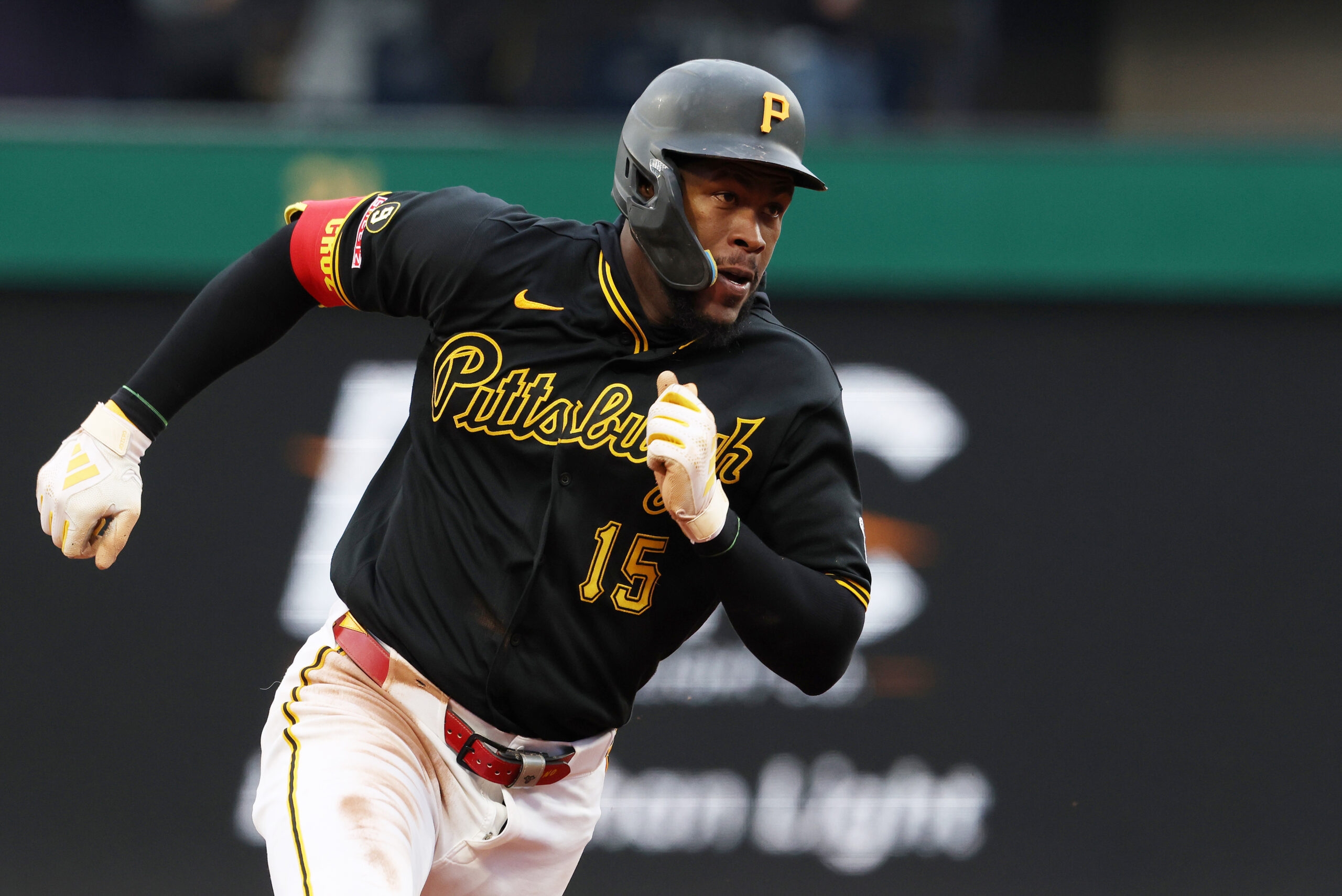 Apr 30, 2026; Pittsburgh, Pennsylvania, USA;  Pittsburgh Pirates center fielder Oneil Cruz (15) runs the bases on his way to scoring a run against the St. Louis Cardinals during the ninth inning at PNC Park. Mandatory Credit: Charles LeClaire-Imagn Images