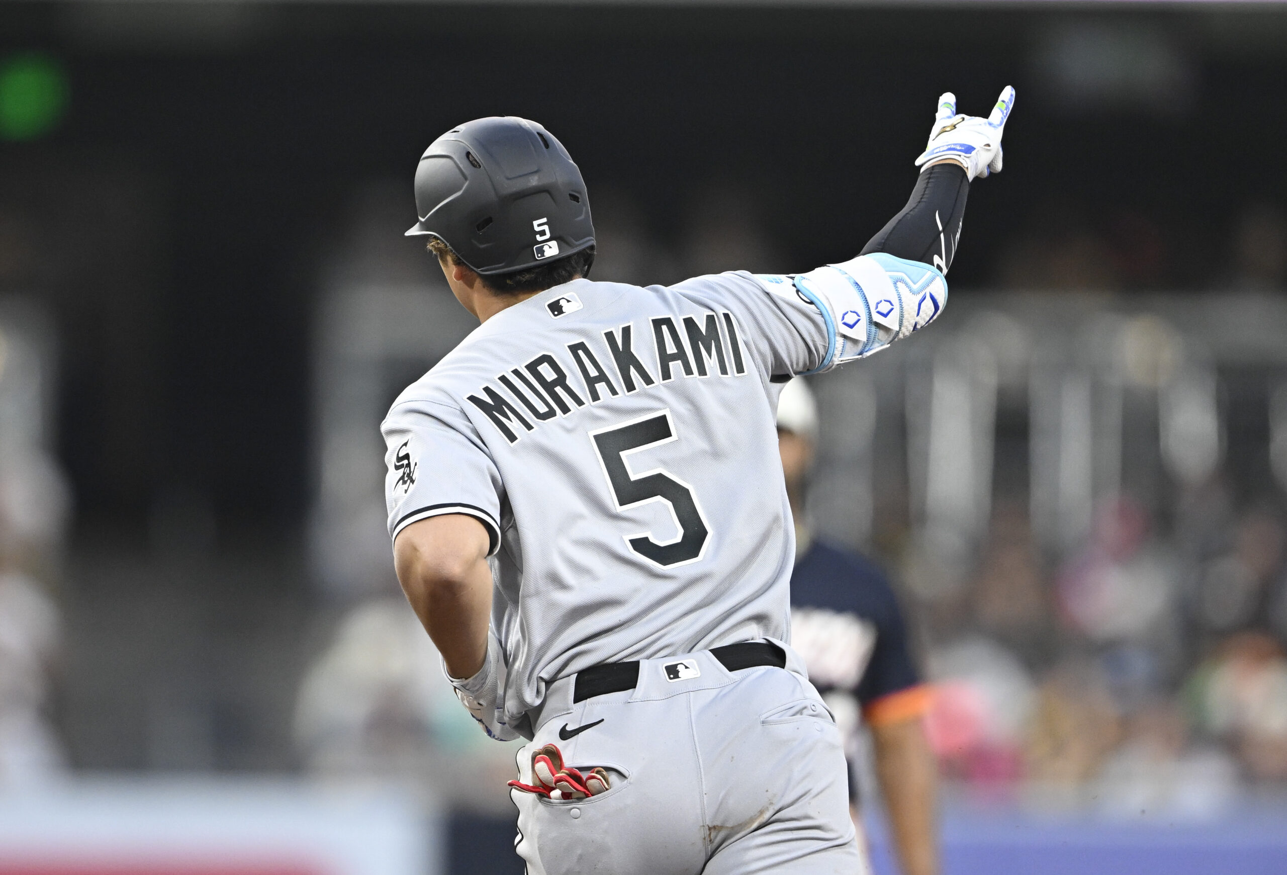 May 1, 2026; San Diego, California, USA; Chicago White Sox first baseman Munetaka Murakami (5) rounds the bases after hitting a three-run home run during the second inning against the San Diego Padres at Petco Park. Mandatory Credit: Denis Poroy-Imagn Images