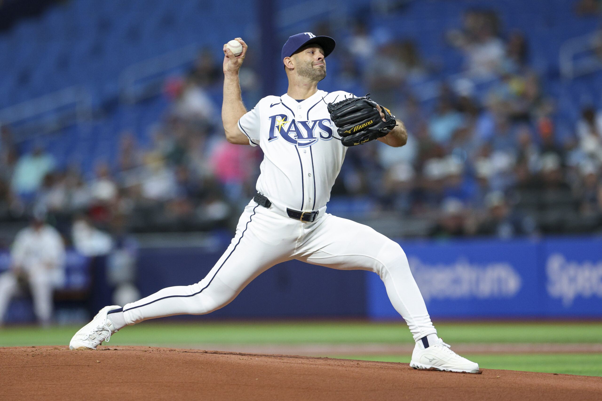 May 4, 2026; St. Petersburg, Florida, USA; Tampa Bay Rays starting pitcher Nick Martinez (28) throws a pitch against the Toronto Blue Jays in the first inning at Tropicana Field. Mandatory Credit: Nathan Ray Seebeck-Imagn Images