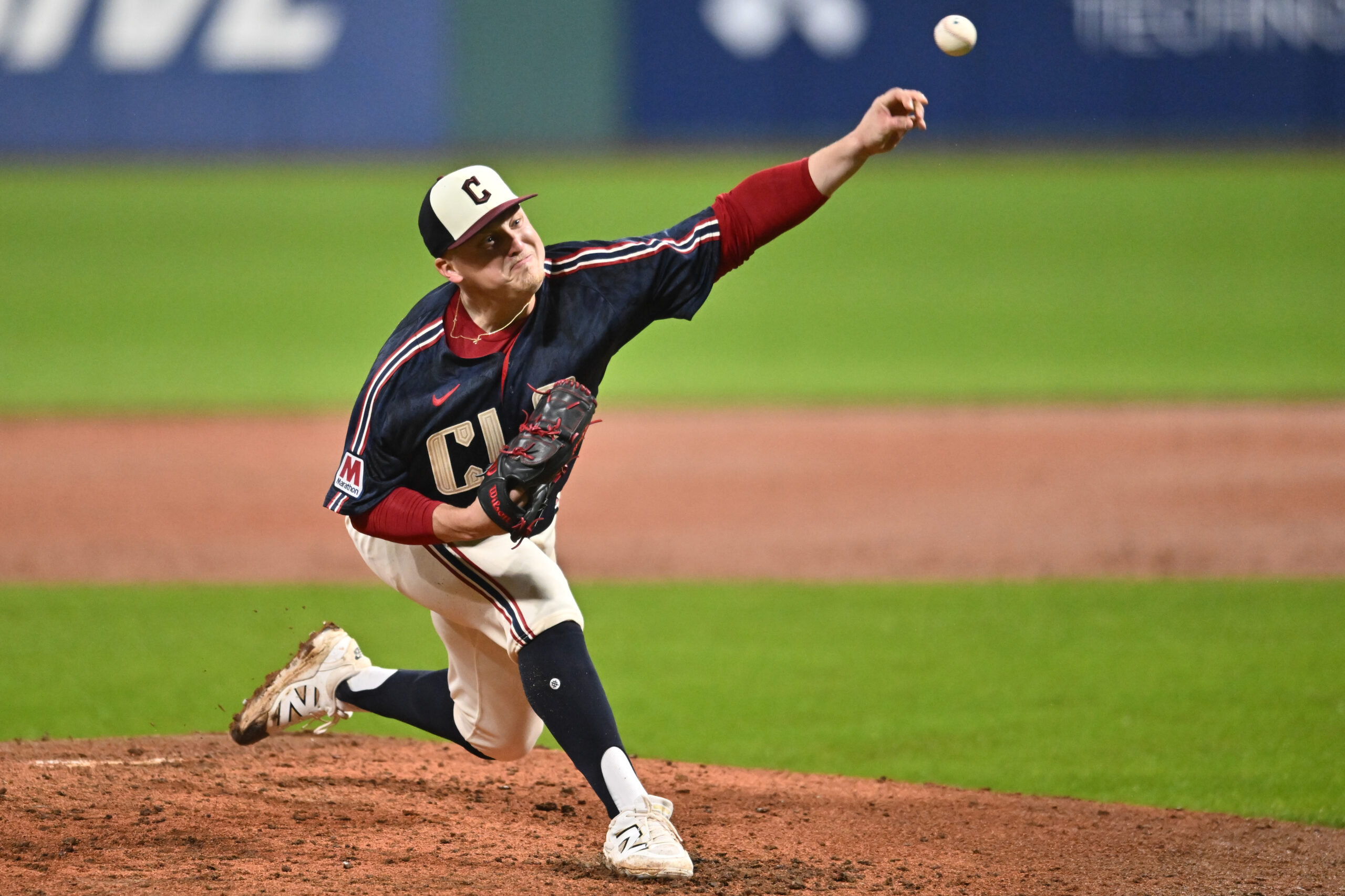 May 8, 2026; Cleveland, Ohio, USA; Cleveland Guardians starting pitcher Parker Messick (77) throws a pitch during the sixth inning against the Minnesota Twins at Progressive Field. Mandatory Credit: Ken Blaze-Imagn Images