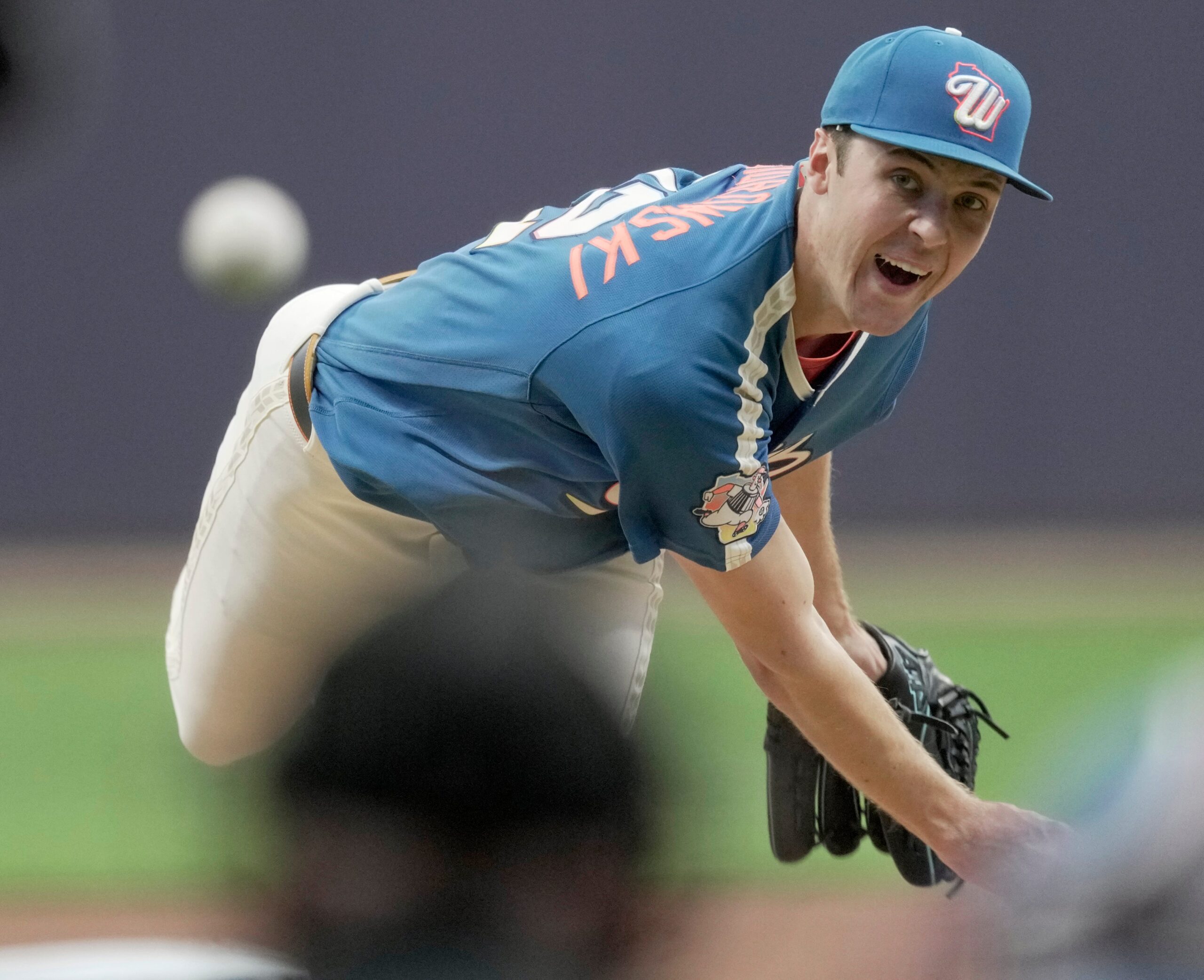 Milwaukee Brewers pitcher Jacob Misiorowski (32) throws during the first inning of their game against the New York Yankees Friday, May 8, 2026 at American Family Field in Milwaukee, Wisconsin.