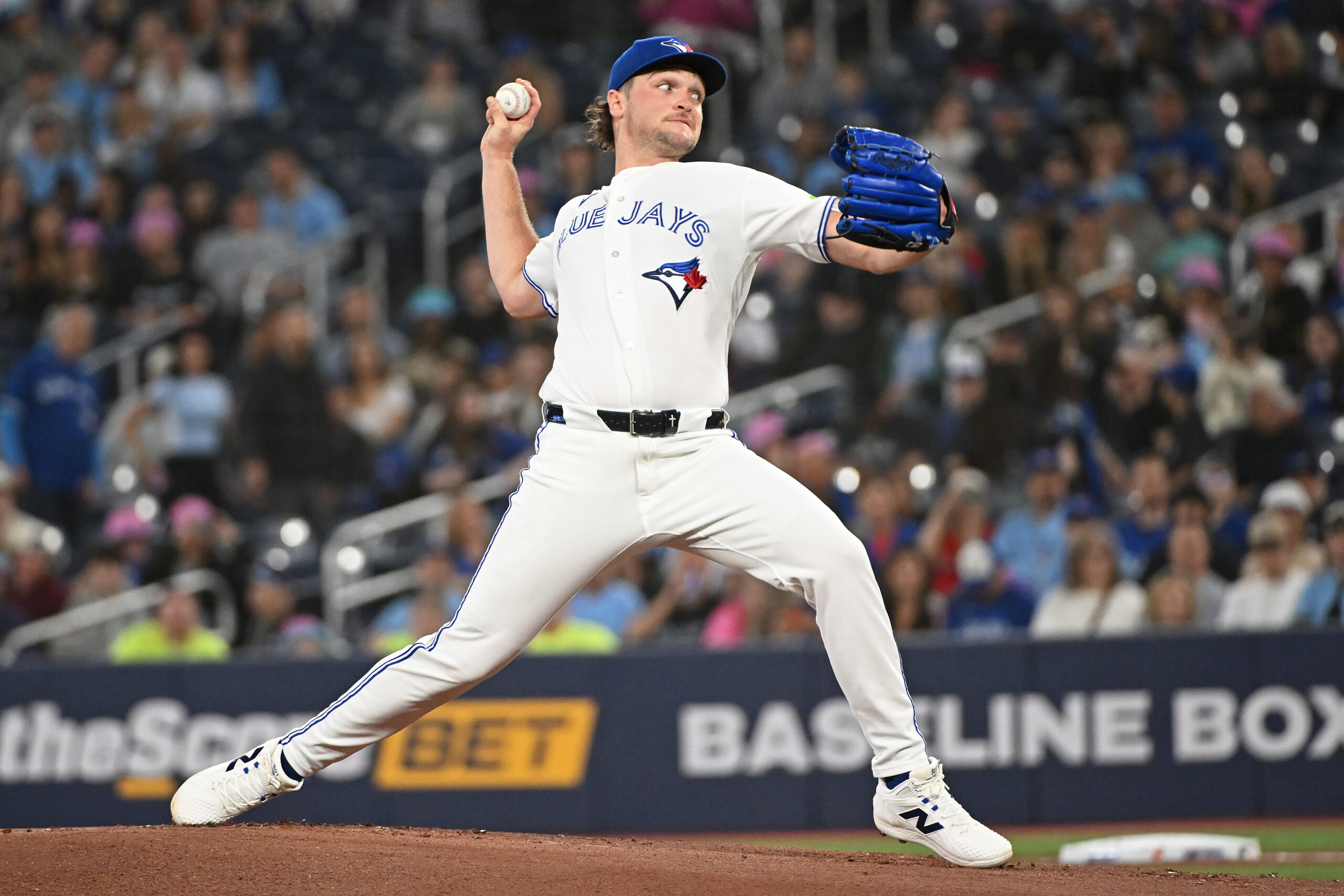 May 9, 2026; Toronto, Ontario, CAN; Toronto Blue Jays starting pitcher Trey Yesavage (39) pitches in the first inning against the Los Angeles Angels at Rogers Centre. Mandatory Credit: Gerry Angus-Imagn Images