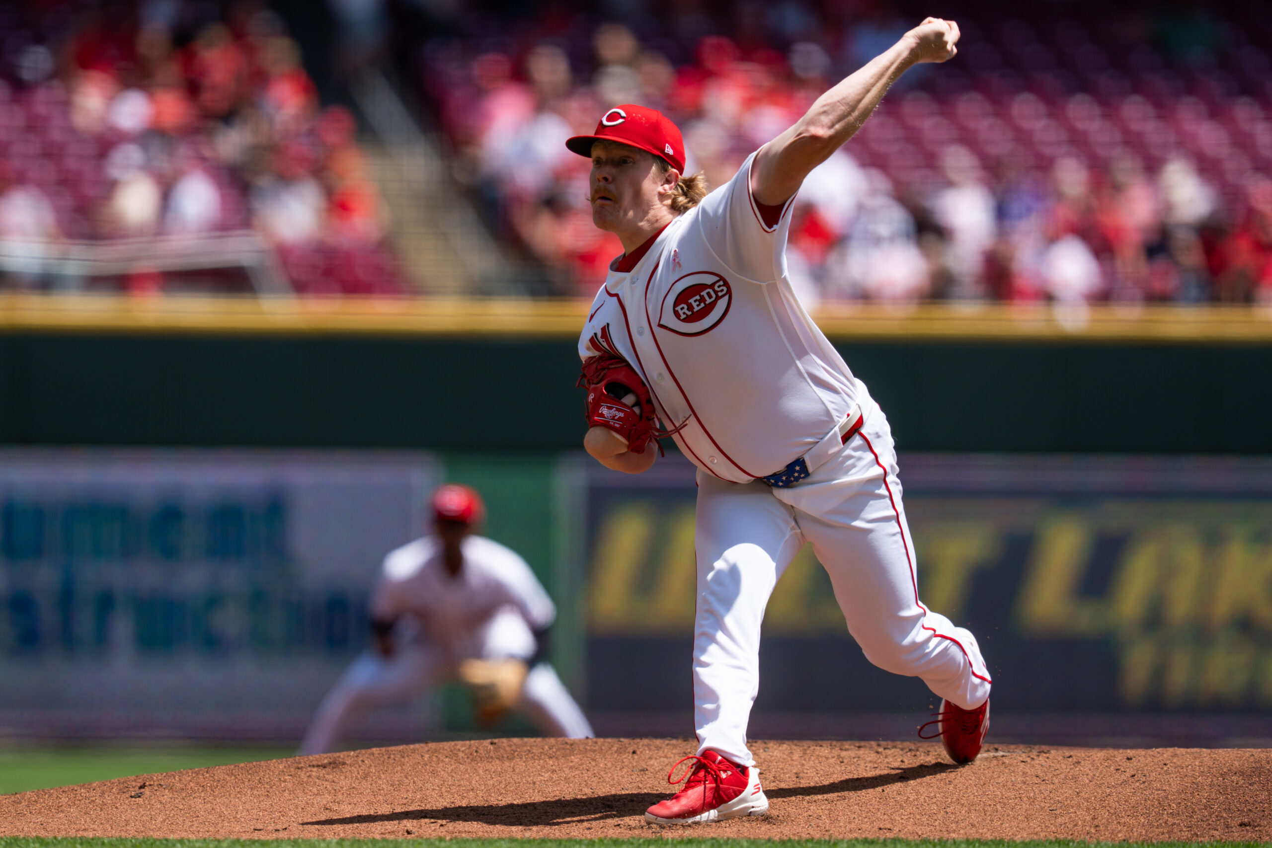 May 10, 2026; Cincinnati, Ohio, USA;  Cincinnati Reds pitcher Andrew Abbott (41) throws against the Houston Astros in the first inning at Great American Ball Park. Mandatory Credit: Aaron Doster-Imagn Images