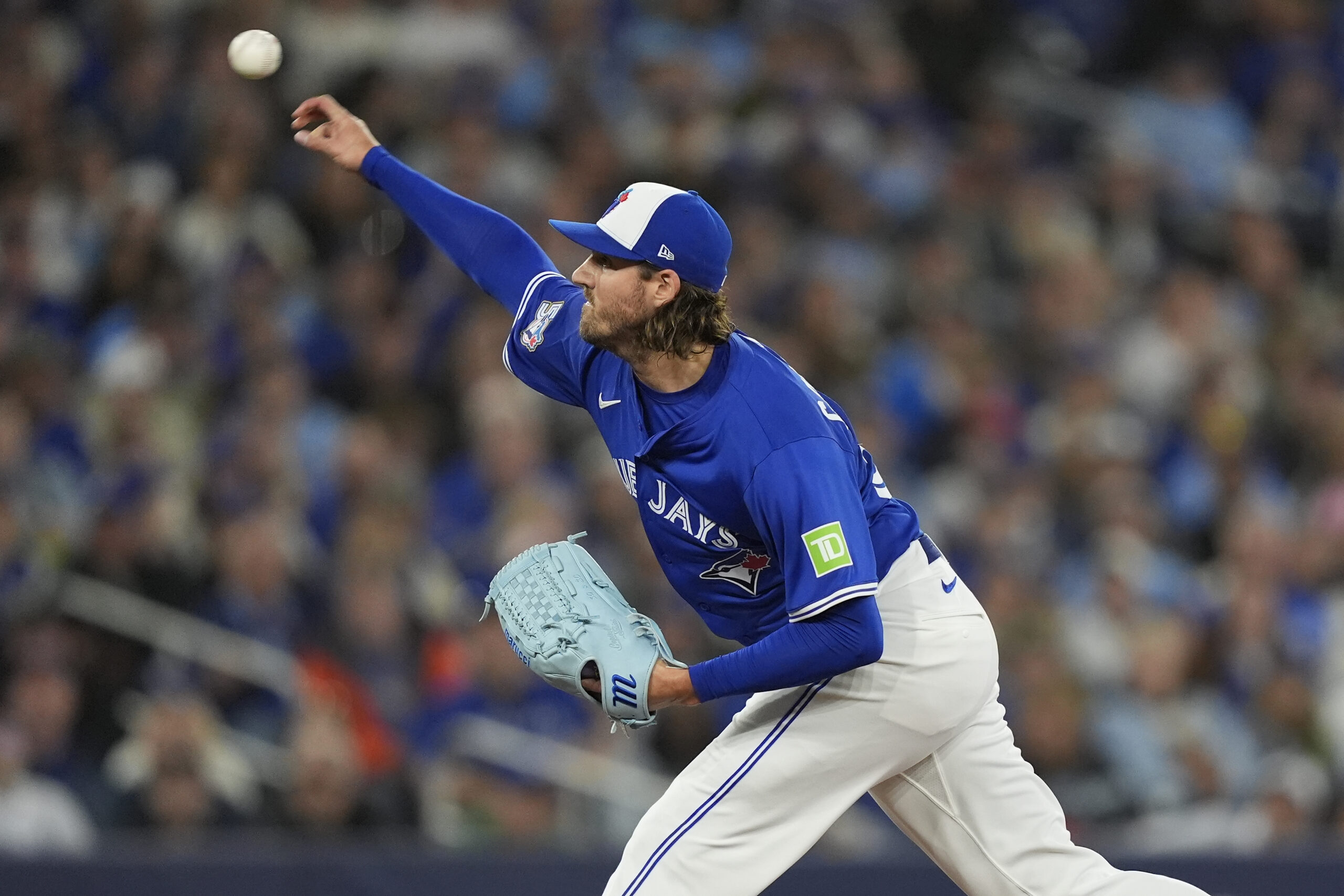 May 11, 2026; Toronto, Ontario, CAN; Toronto Blue Jays starting pitcher Kevin Gausman (34) pitches to the Tampa Bay Rays during the first inning at Rogers Centre. Mandatory Credit: John E. Sokolowski-Imagn Images