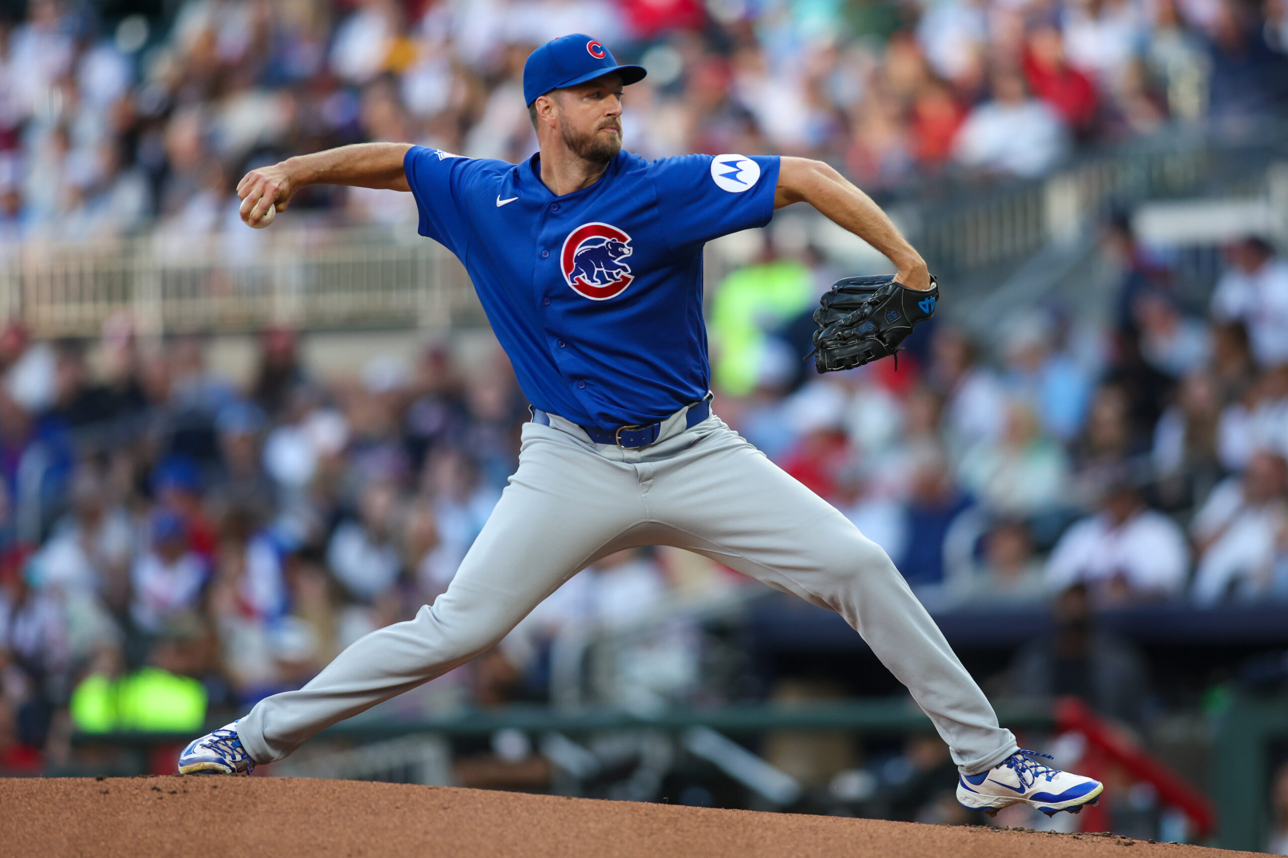 May 12, 2026; Atlanta, Georgia, USA; Chicago Cubs pitcher Colin Rea (53) throws against the Atlanta Braves in the first inning at Truist Park. Mandatory Credit: Brett Davis-Imagn Images