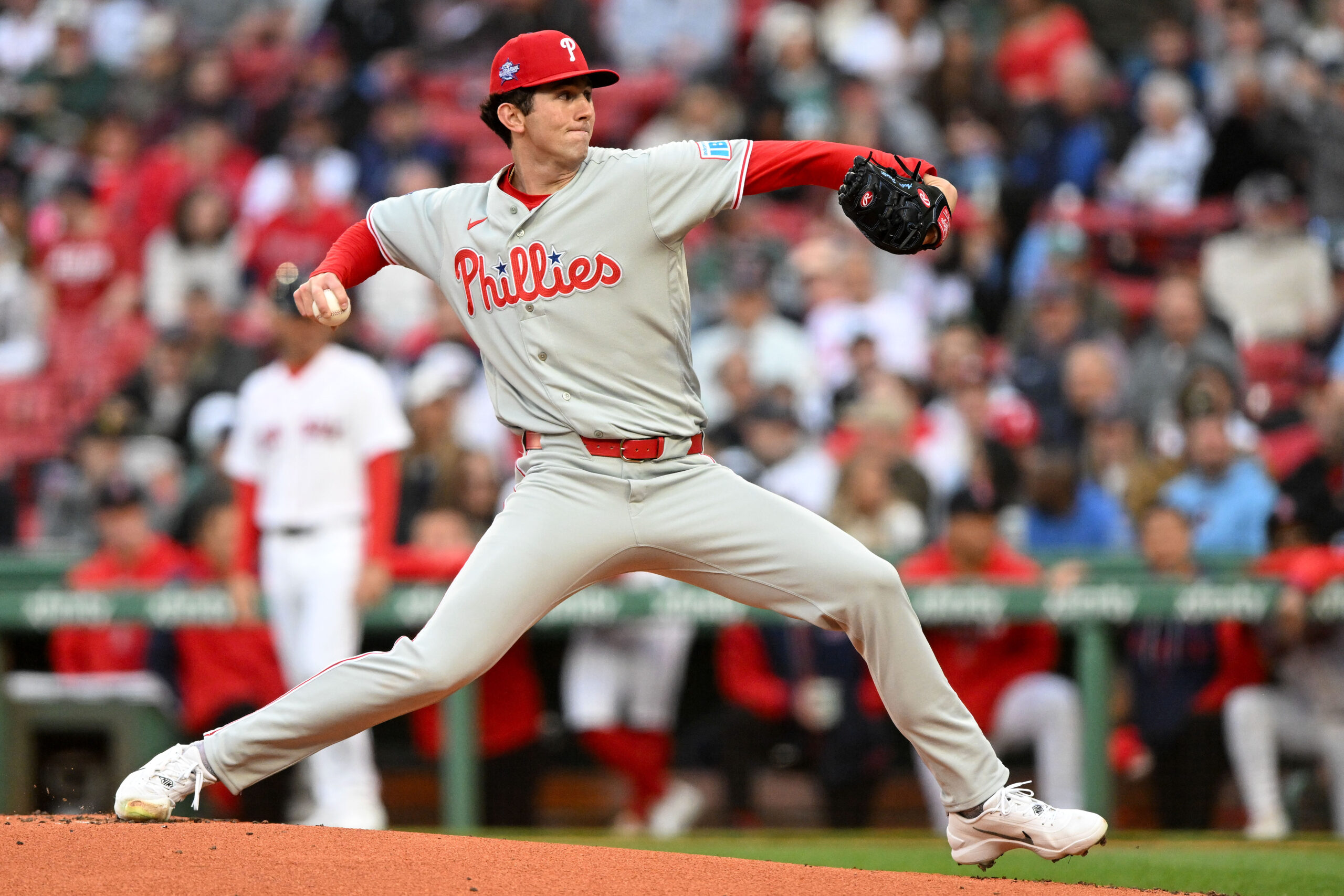 May 13, 2026; Boston, Massachusetts, USA; Philadelphia Phillies pitcher Andrew Painter (24) pitches against the Boston Red Sox during the first inning at Fenway Park. Mandatory Credit: Brian Fluharty-Imagn Images