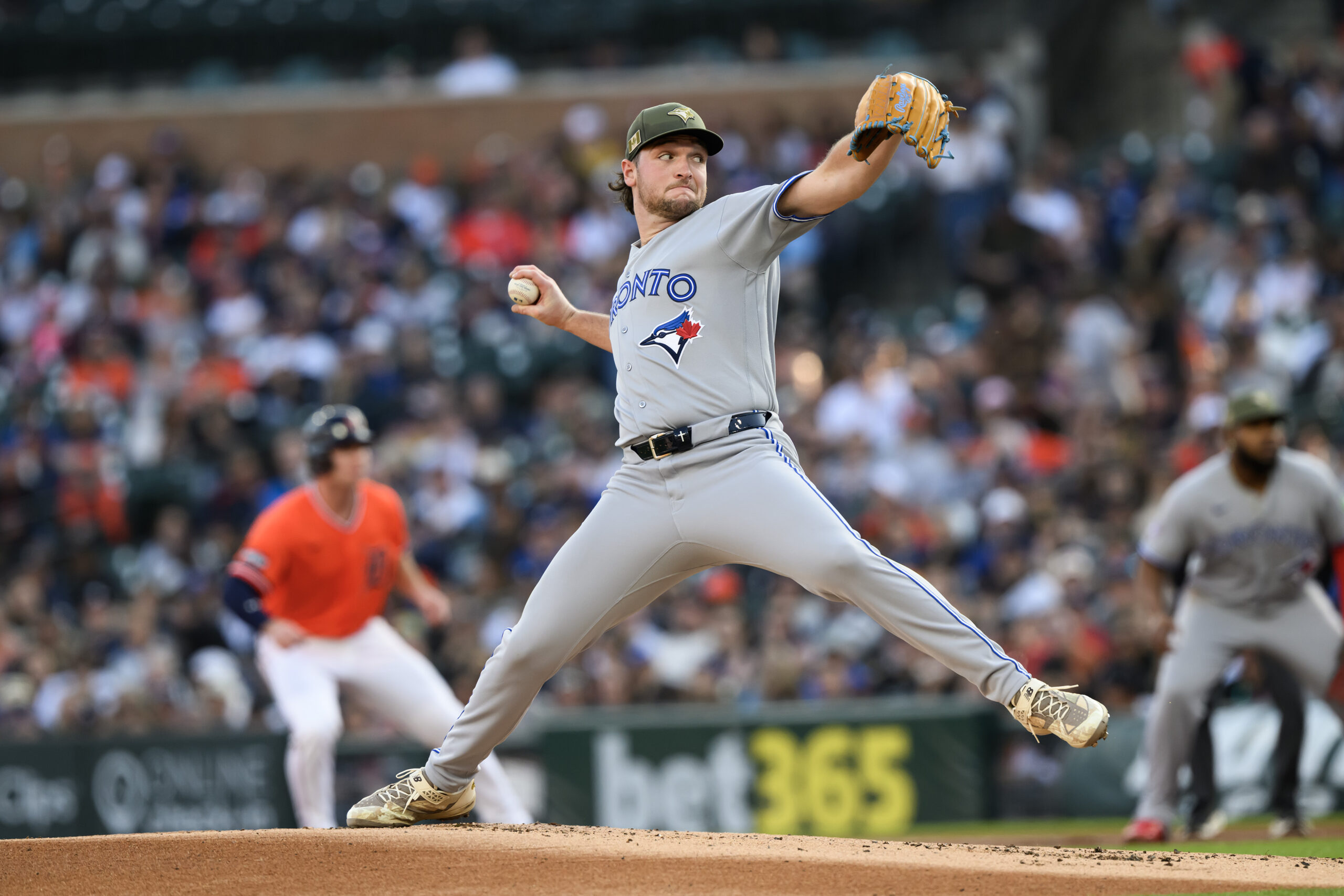 May 15, 2026; Detroit, Michigan, USA;  Toronto Blue Jays starting pitcher Trey Yesavage (39) throws a pitch against the Detroit Tigers in the first inning at Comerica Park. Mandatory Credit: Lon Horwedel-Imagn Images