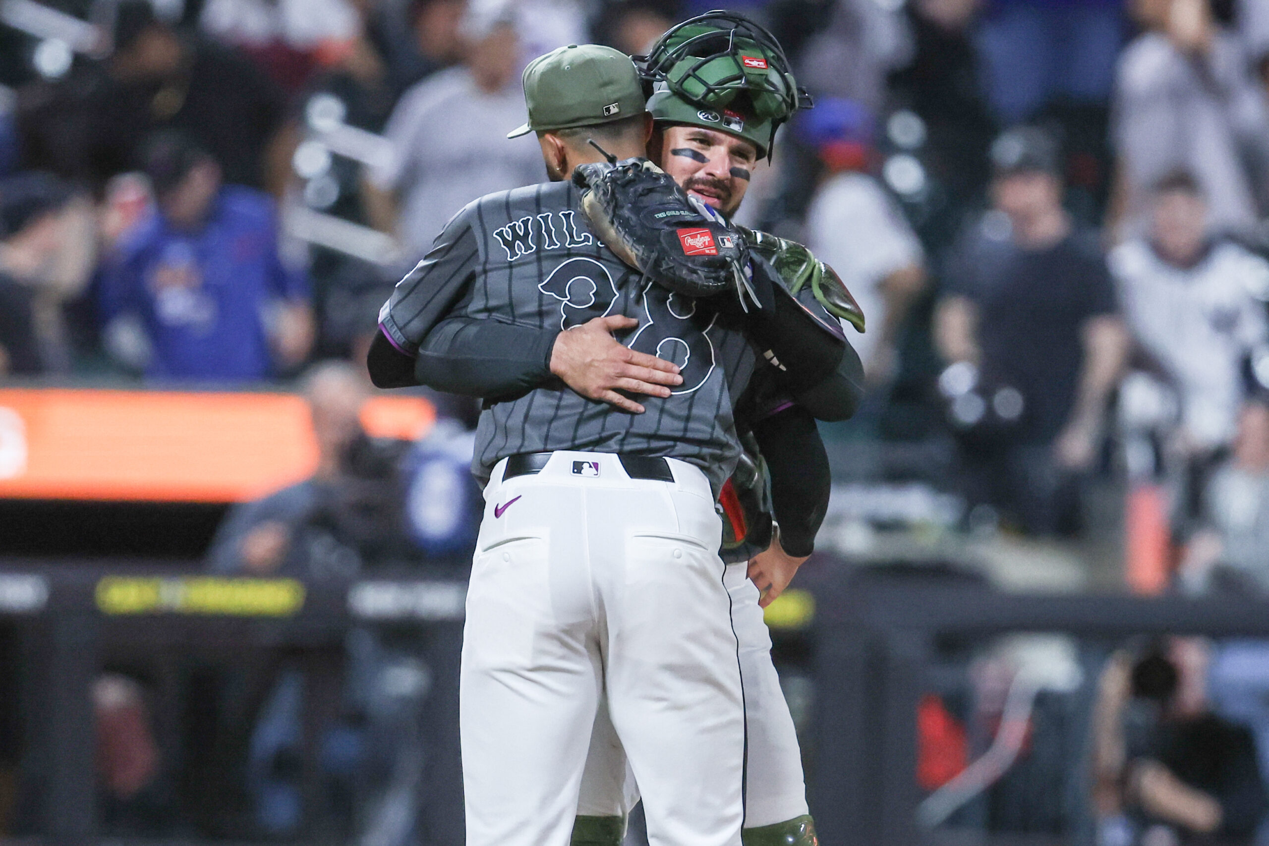 May 16, 2026; New York City, New York, USA;  New York Mets relief pitcher Devin Williams (38) is greeted by catcher Luis Torrens (13) after defeating the New York Yankees at Citi Field. Mandatory Credit: Wendell Cruz-Imagn Images