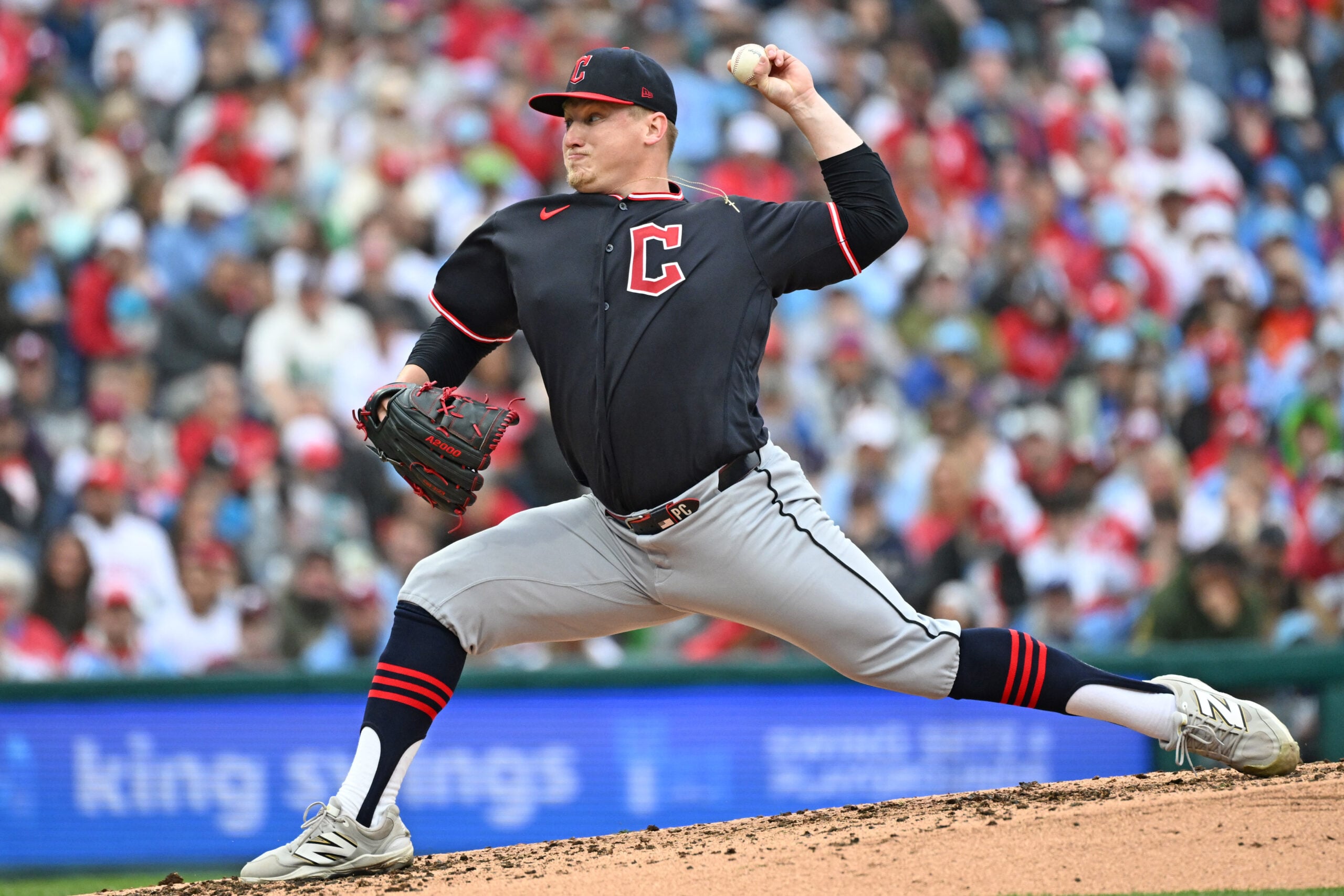 May 24, 2026; Philadelphia, Pennsylvania, USA; Cleveland Guardians pitcher Parker Messick (77) throws a pitch against the Philadelphia Phillies during the fourth inning at Citizens Bank Park. Mandatory Credit: Eric Hartline-Imagn Images