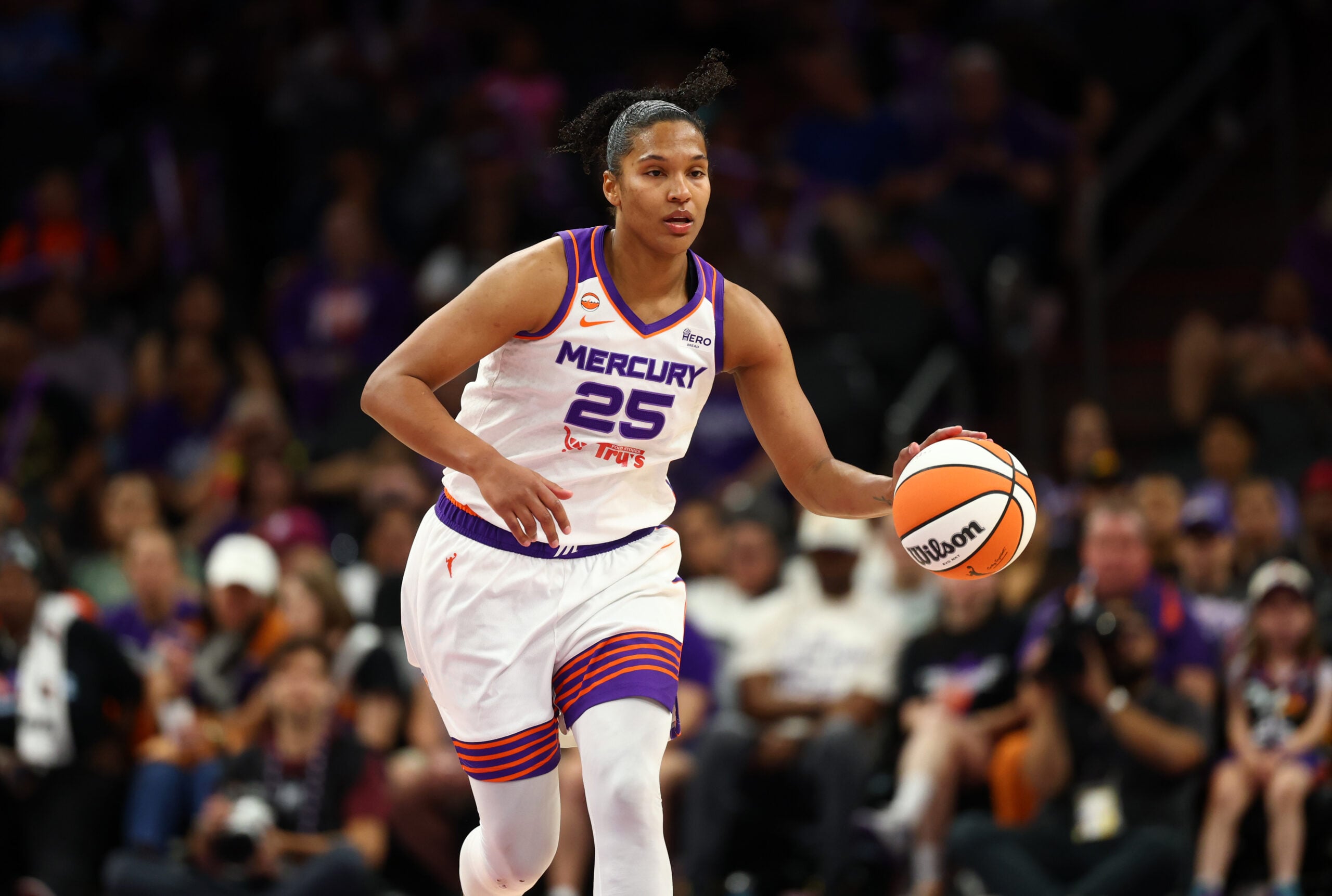 May 19, 2026; Phoenix, Arizona, USA; Phoenix Mercury forward Alyssa Thomas (25) against the Toronto Tempo at Mortgage Matchup Center. Mandatory Credit: Mark J. Rebilas-Imagn Images