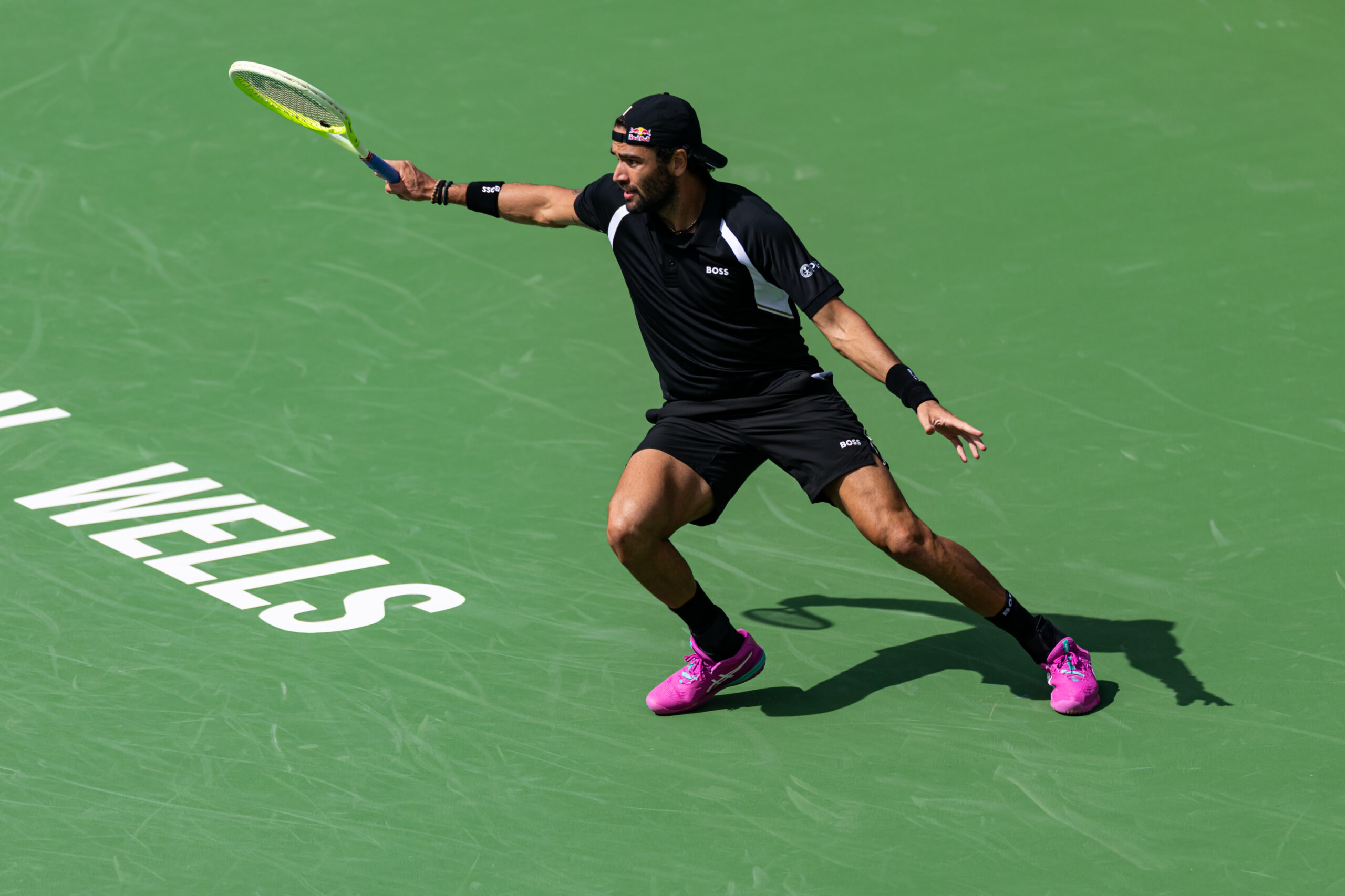 Mar 6, 2026; Indian Wells, CA, USA;  Matteo Berrettini of Italy in action against Alexander Zverev of Germany in the second round of the BNP Paribas Open at the Indian Wells Tennis Garden. Mandatory Credit: Mike Frey-Imagn Images