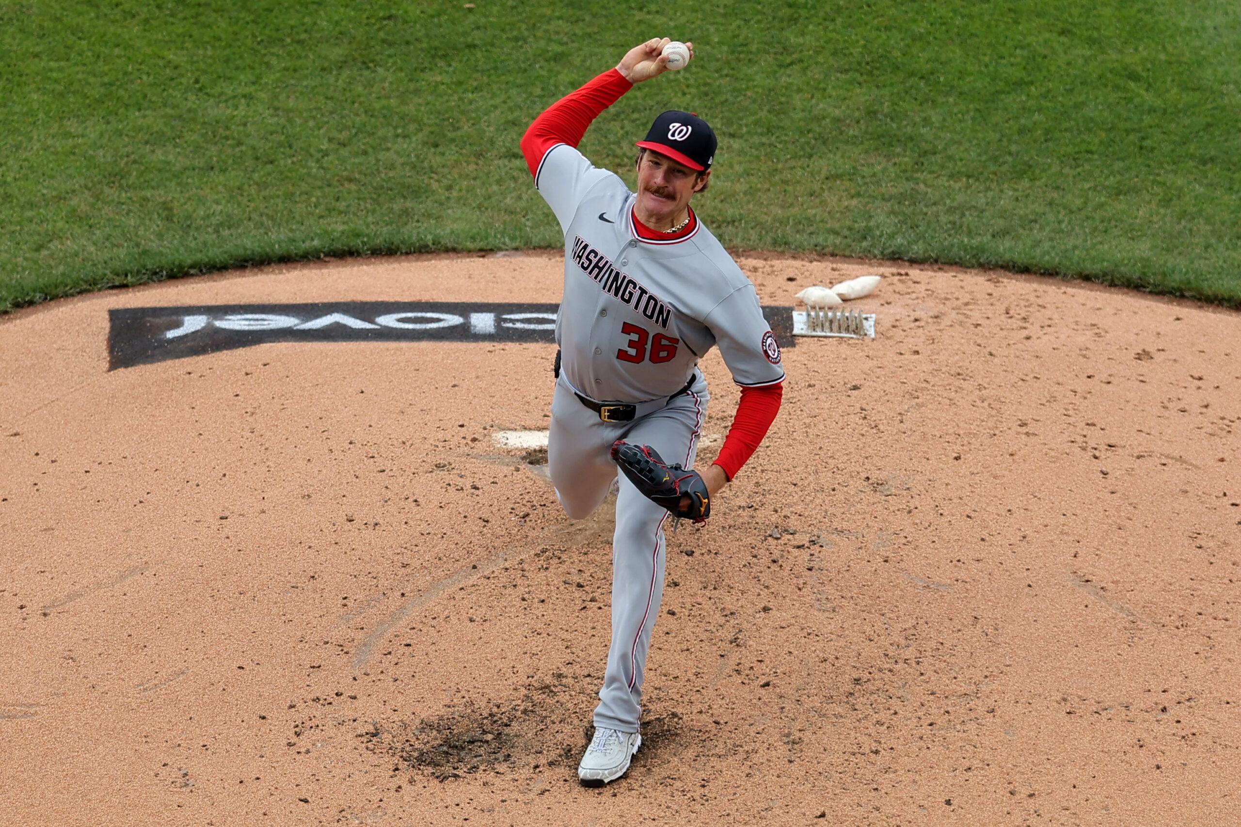 Apr 30, 2026; New York City, New York, USA; Washington Nationals starting pitcher Miles Mikolas (36) pitches against the New York Mets during the fourth inning at Citi Field. Mandatory Credit: Brad Penner-Imagn Images