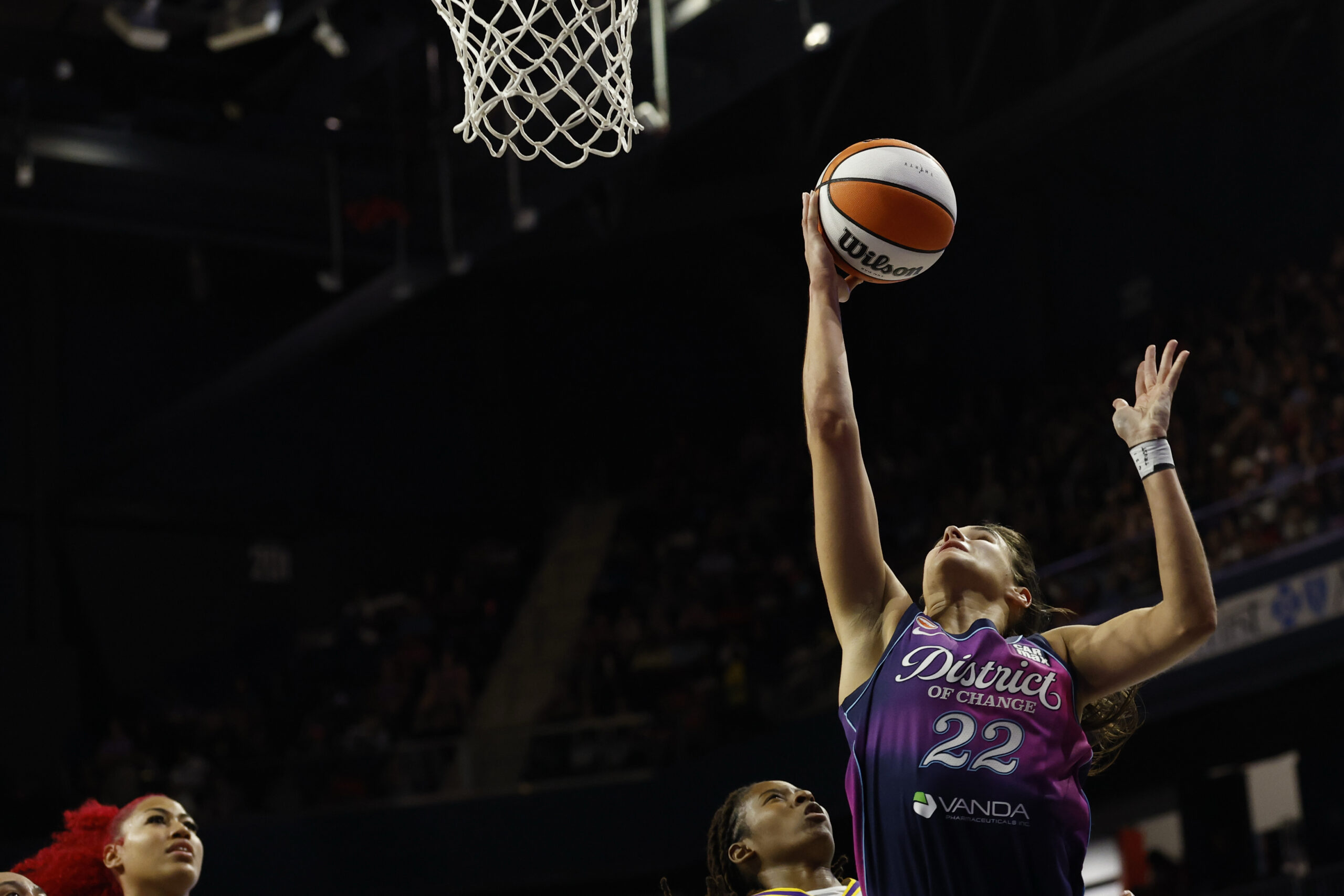 May 29, 2026; Washington, District of Columbia, USA; Washington Mystics guard Sonia Citron (22) shoots the ball against the Los Angeles Sparks in the second half at CareFirst Arena. Mandatory Credit: Geoff Burke-Imagn Images