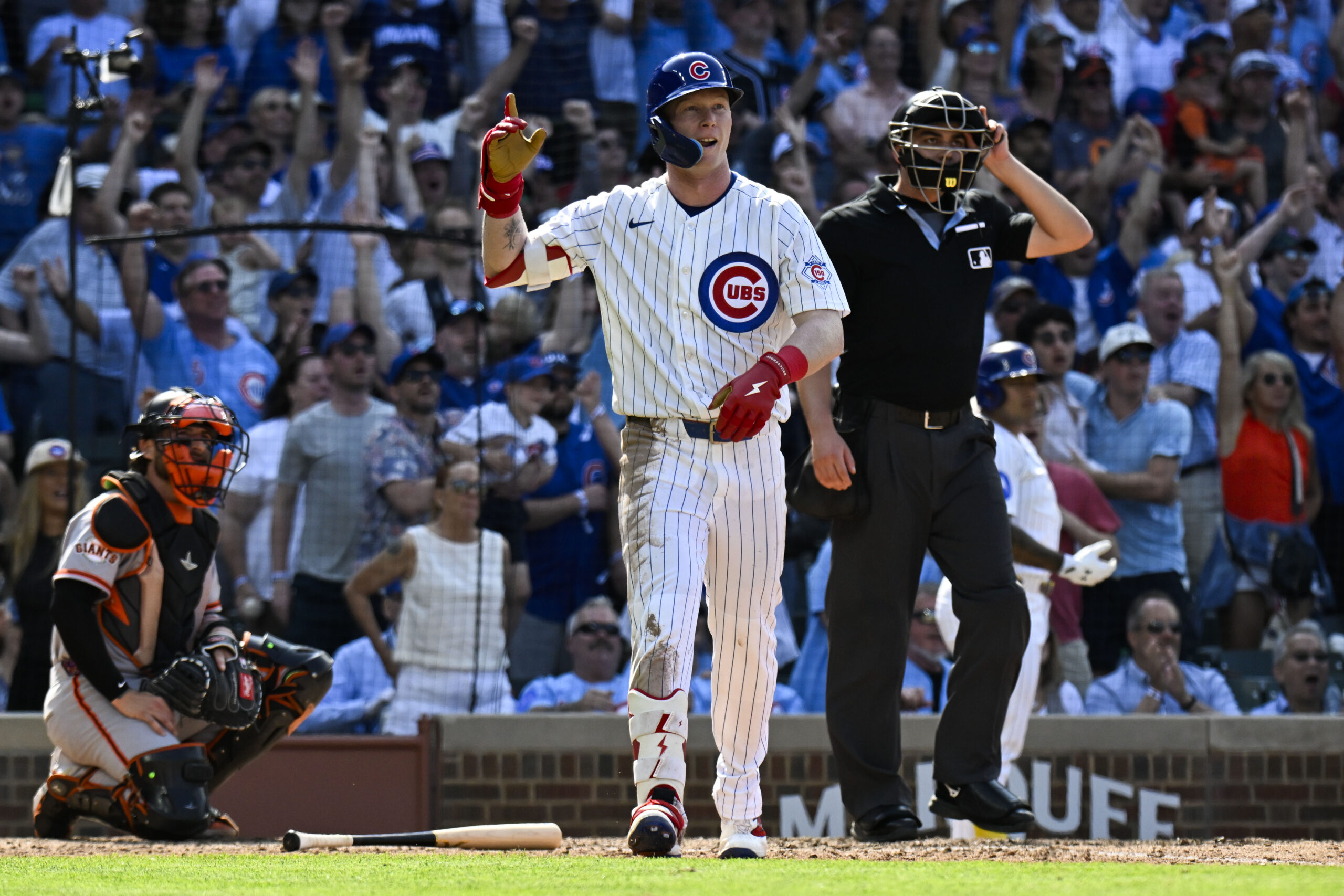 Jun 6, 2026; Chicago, Illinois, USA; Chicago Cubs center fielder Pete Crow-Armstrong (4) after he hits a home run during the ninth inning against the San Francisco Giants at Wrigley Field. Mandatory Credit: Matt Marton-Imagn Images