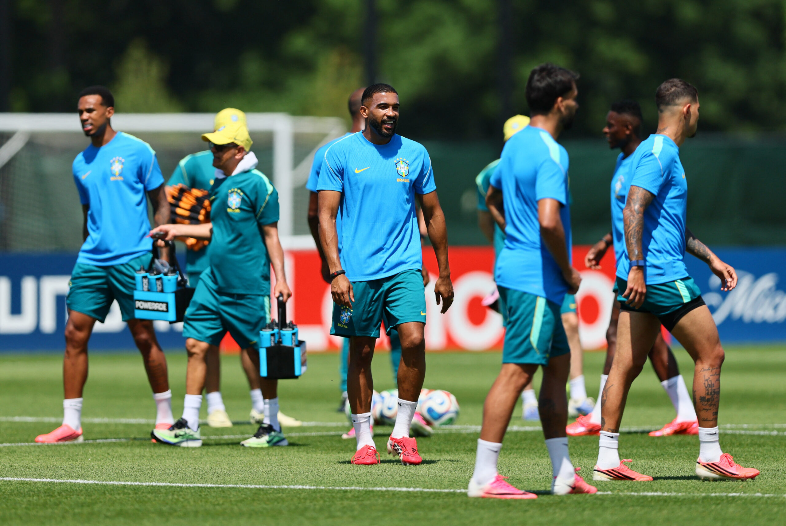June 12, 2026; Morristown, New Jersey, U.S.; Brazil's Bremer and teammates during training.  Mandatory Credit: Caean Couto-Imagn Images