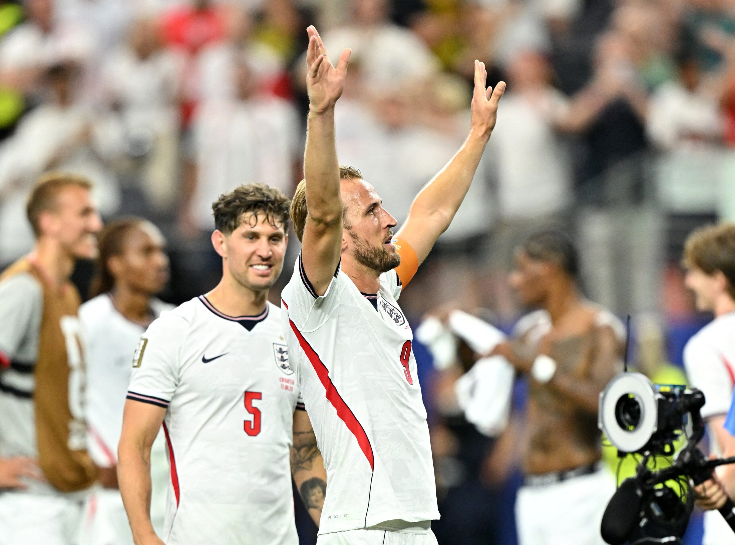 June 17, 2026; Arlington, Texas, U.S.; England's Harry Kane celebrates after the match.  Mandatory Credit: Maria Lysaker-Imagn Images