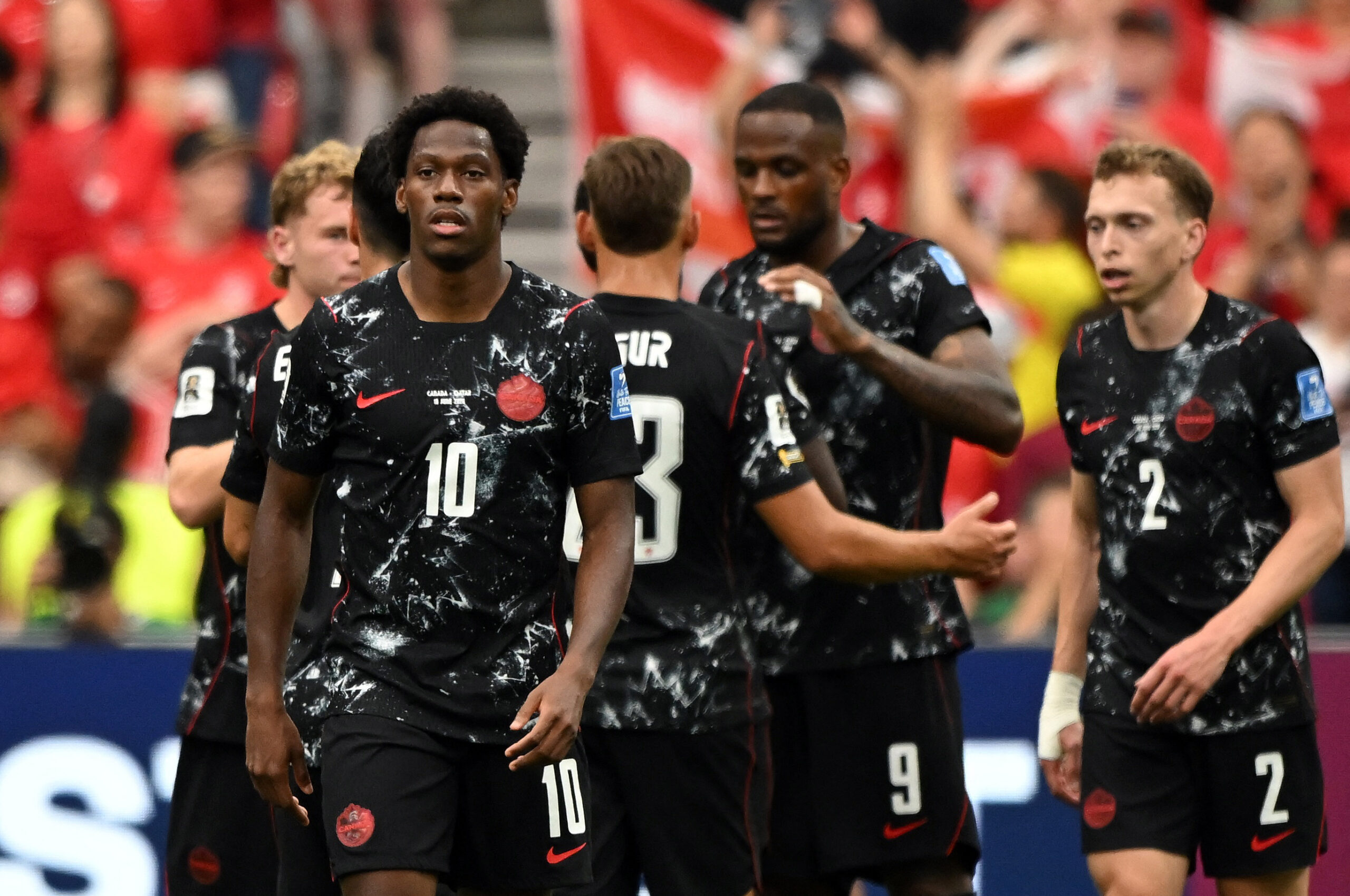 June 18, 2026; Vancouver, Canada; Canada's Jonathan David celebrates after the match. Mandatory Credit: Anne-Marie Sorvin-Imagn Images