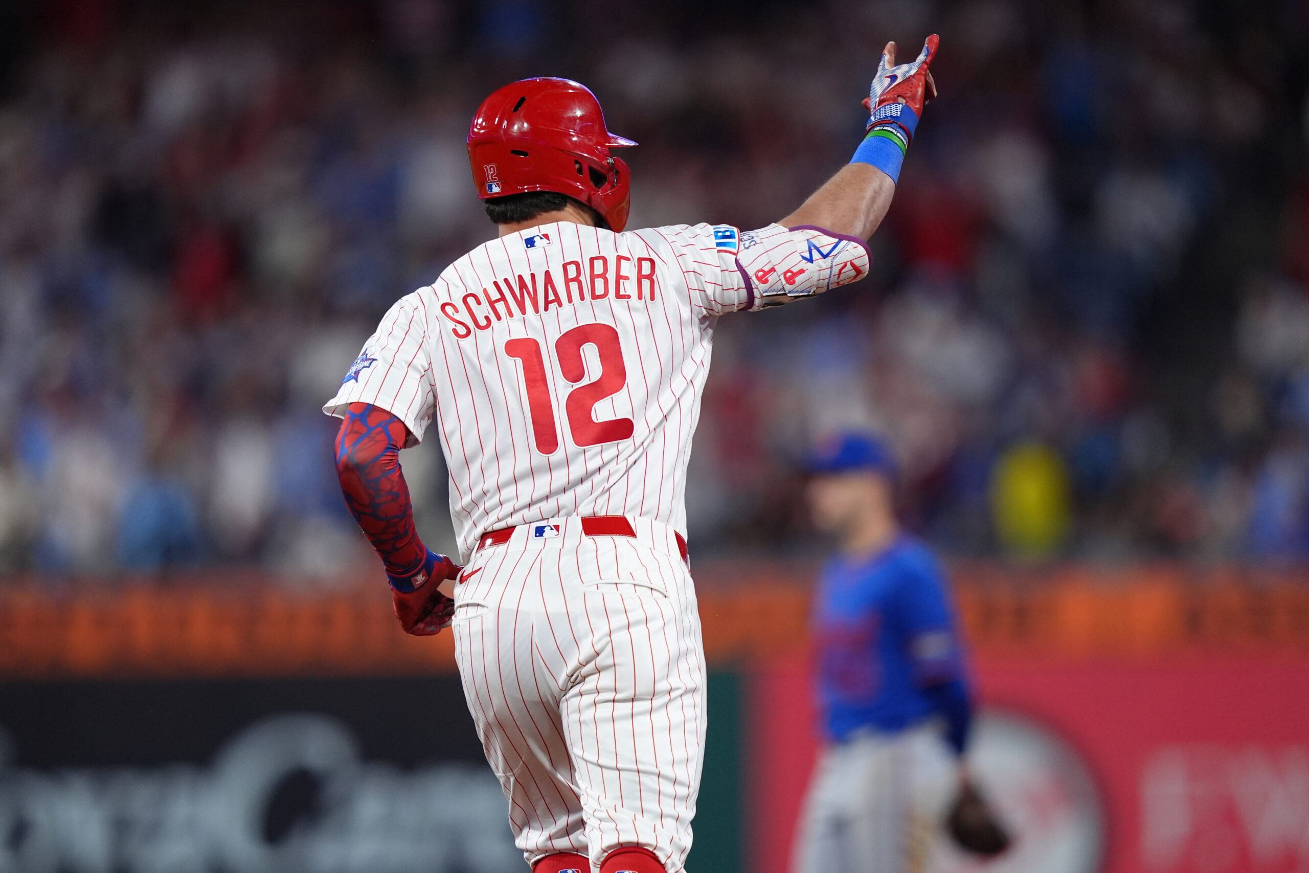 Jun 20, 2026; Philadelphia, Pennsylvania, USA; Philadelphia Phillies designated hitter Kyle Schwarber (12) rounds the bases after hitting a two-run home run against the New York Mets in the seventh inning at Citizens Bank Park. Mandatory Credit: Kyle Ross-Imagn Images