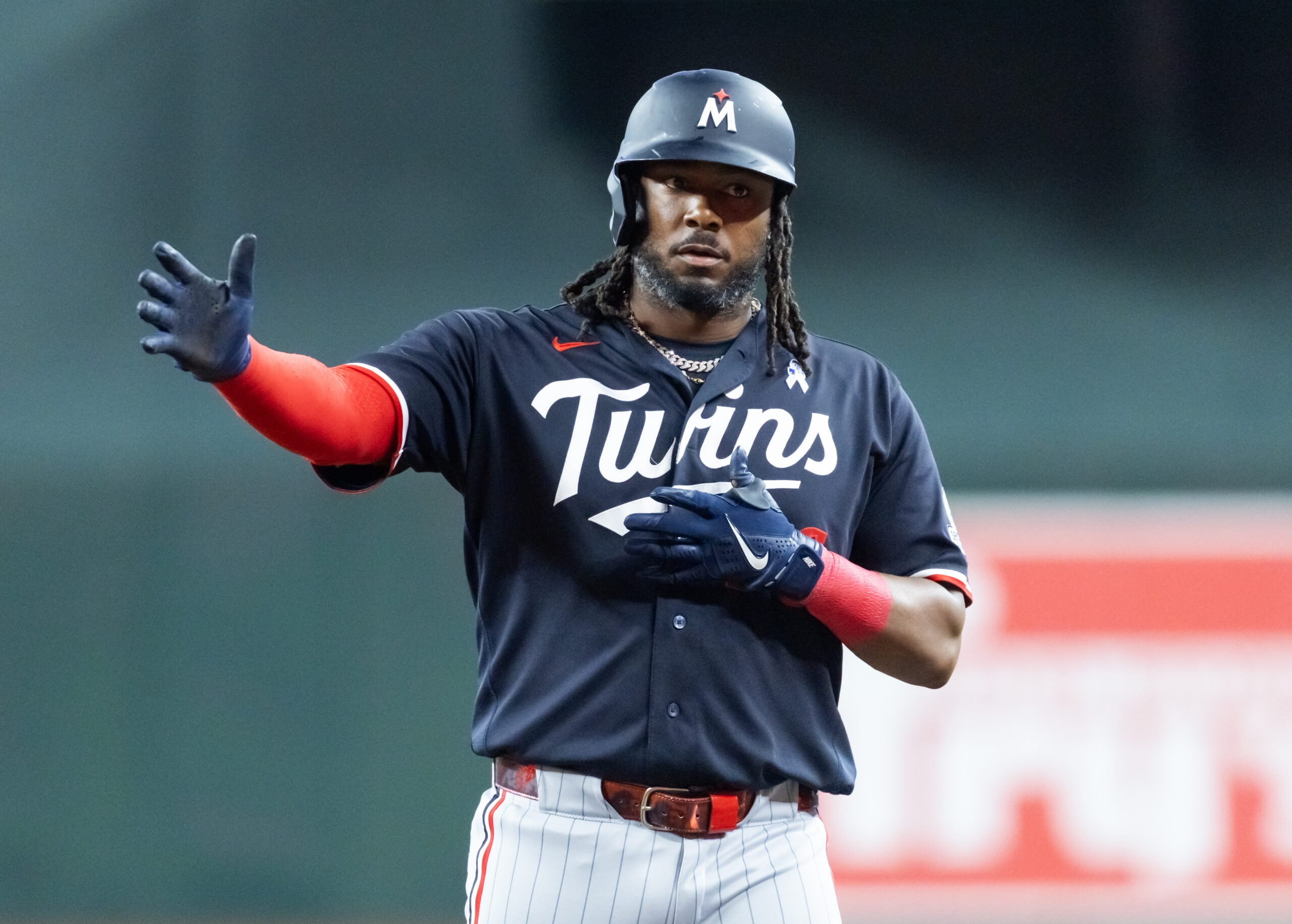 Jun 21, 2026; Phoenix, Arizona, USA; Minnesota Twins outfielder Josh Bell celebrates after hitting an RBI single in the seventh inning against the Arizona Diamondbacks at Chase Field. Mandatory Credit: Mark J. Rebilas-Imagn Images