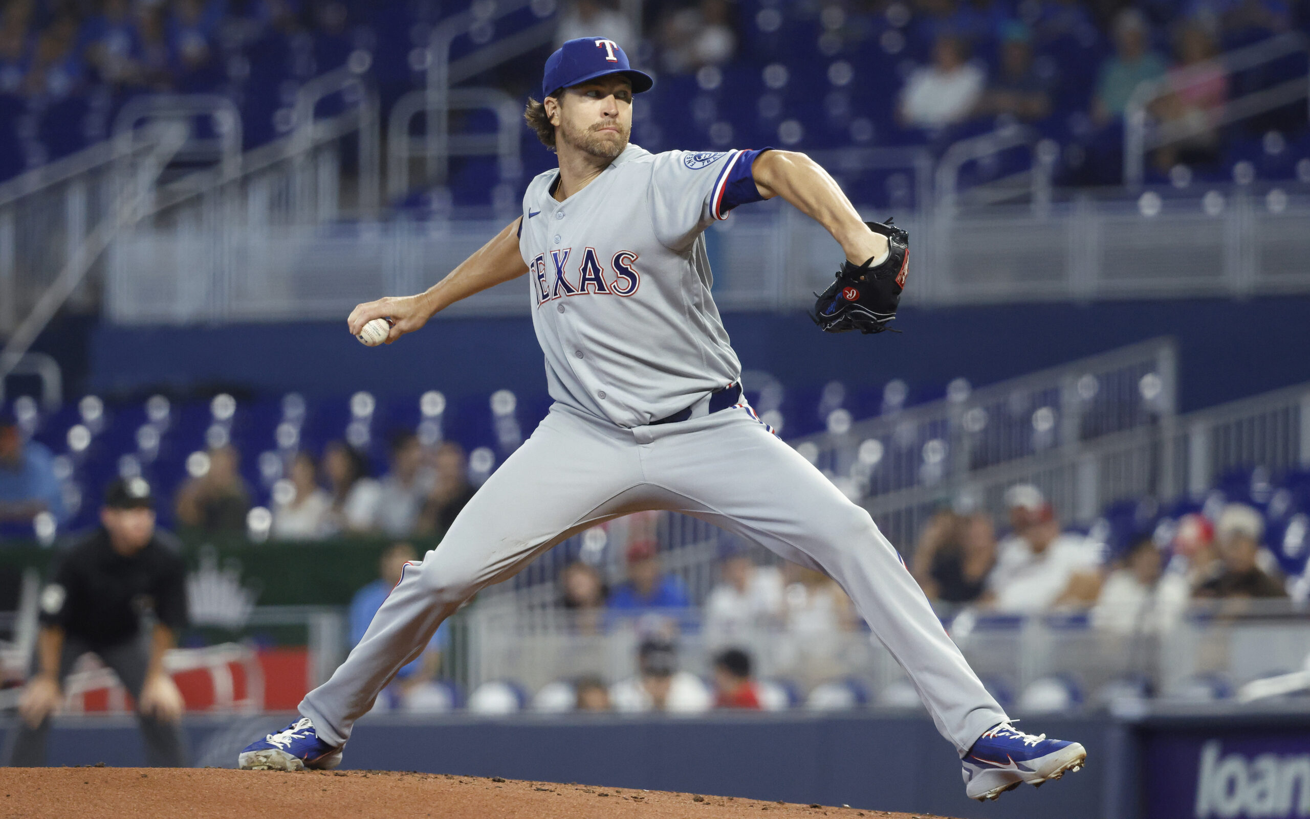 Jun 24, 2026; Miami, Florida, USA;  Texas Rangers pitcher Jacob Degrom (48) throws against the Miami Marlins during the first inning at loanDepot Park. Mandatory Credit: Rhona Wise-Imagn Images