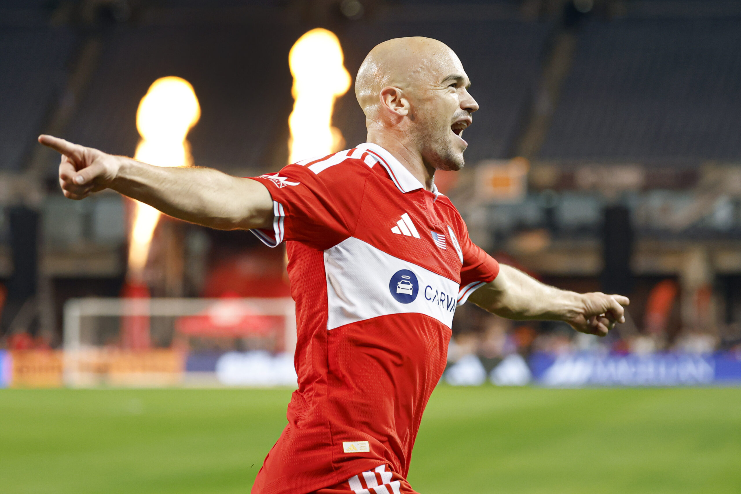 May 23, 2026; Chicago, Illinois, USA; Chicago Fire FC defender Andrew Gutman (15) celebrates after scoring a goal against the Toronto FC during the second half at Soldier Field. Mandatory Credit: Kamil Krzaczynski-Imagn Images