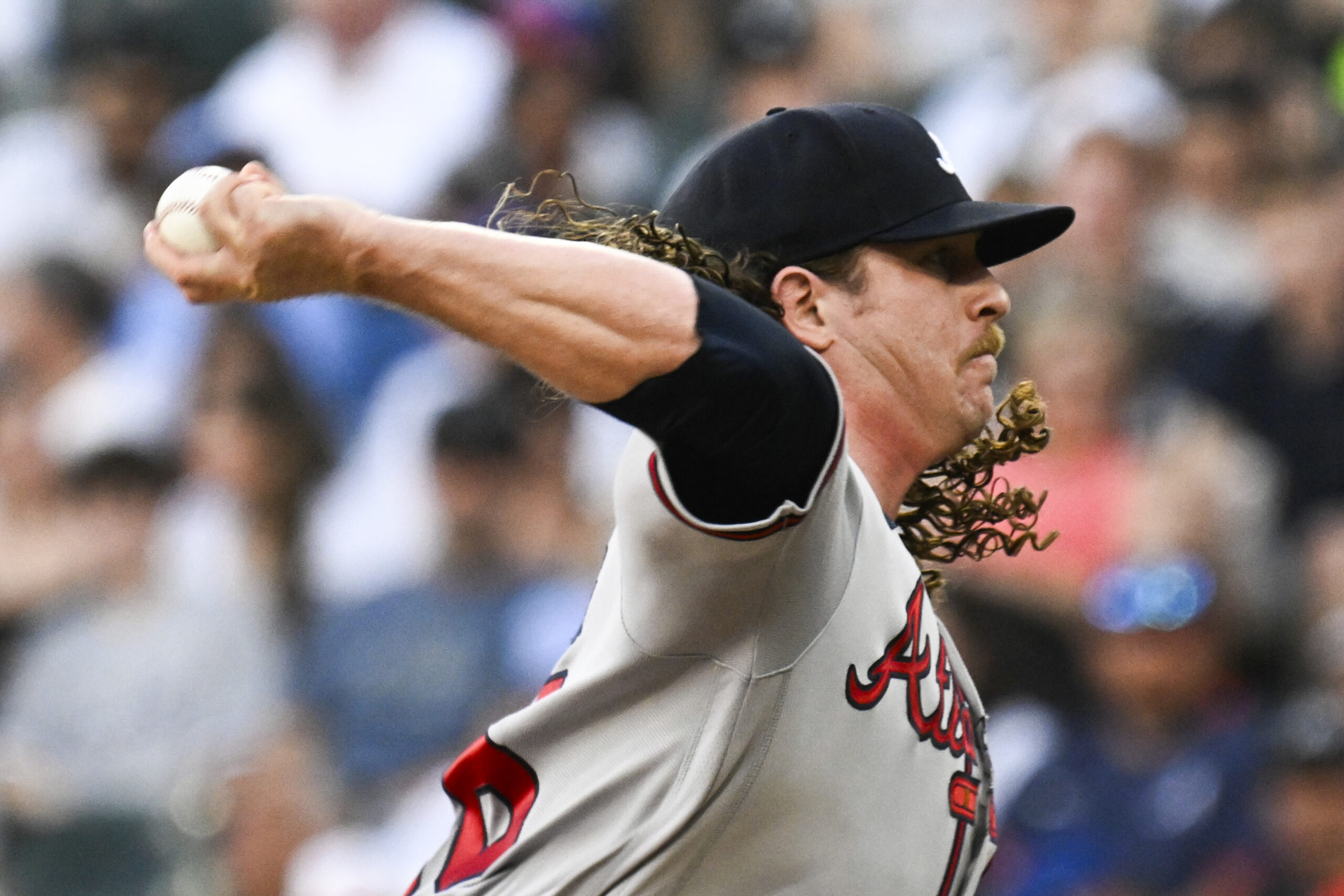 Jun 9, 2026; Chicago, Illinois, USA;  Atlanta Braves pitcher Grant Holmes (66) delivers the ball during the first inning against the Chicago White Sox at Rate Field. Mandatory Credit: Matt Marton-Imagn Images