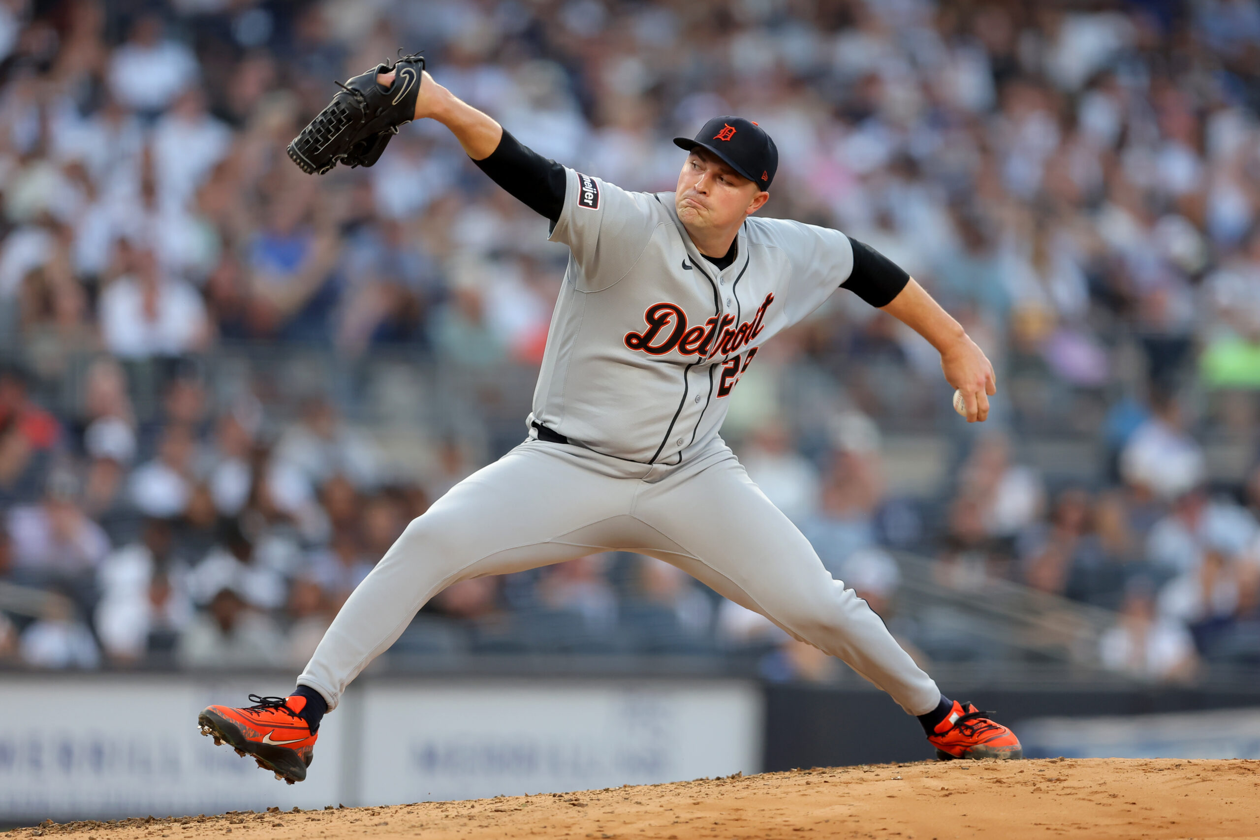 Jun 30, 2026; Bronx, New York, USA; Detroit Tigers starting pitcher Tarik Skubal (29) pitches against the New York Yankees during the second inning at Yankee Stadium. Mandatory Credit: Brad Penner-Imagn Images