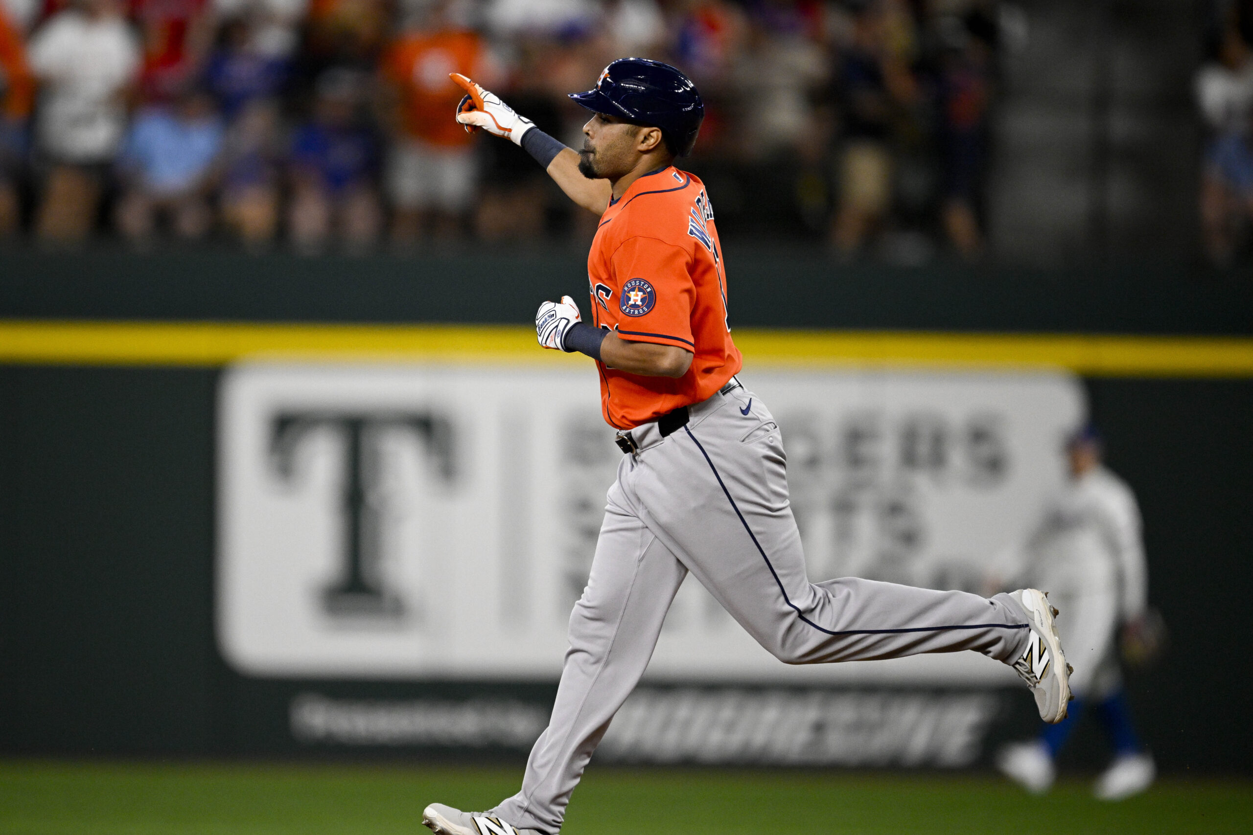 Jul 11, 2026; Arlington, Texas, USA; Houston Astros right fielder LaMonte Wade Jr. (31) rounds the bases after he hits a grand slam home run against the Texas Rangers during the third inning at Globe Life Field. Mandatory Credit: Jerome Miron-Imagn Images